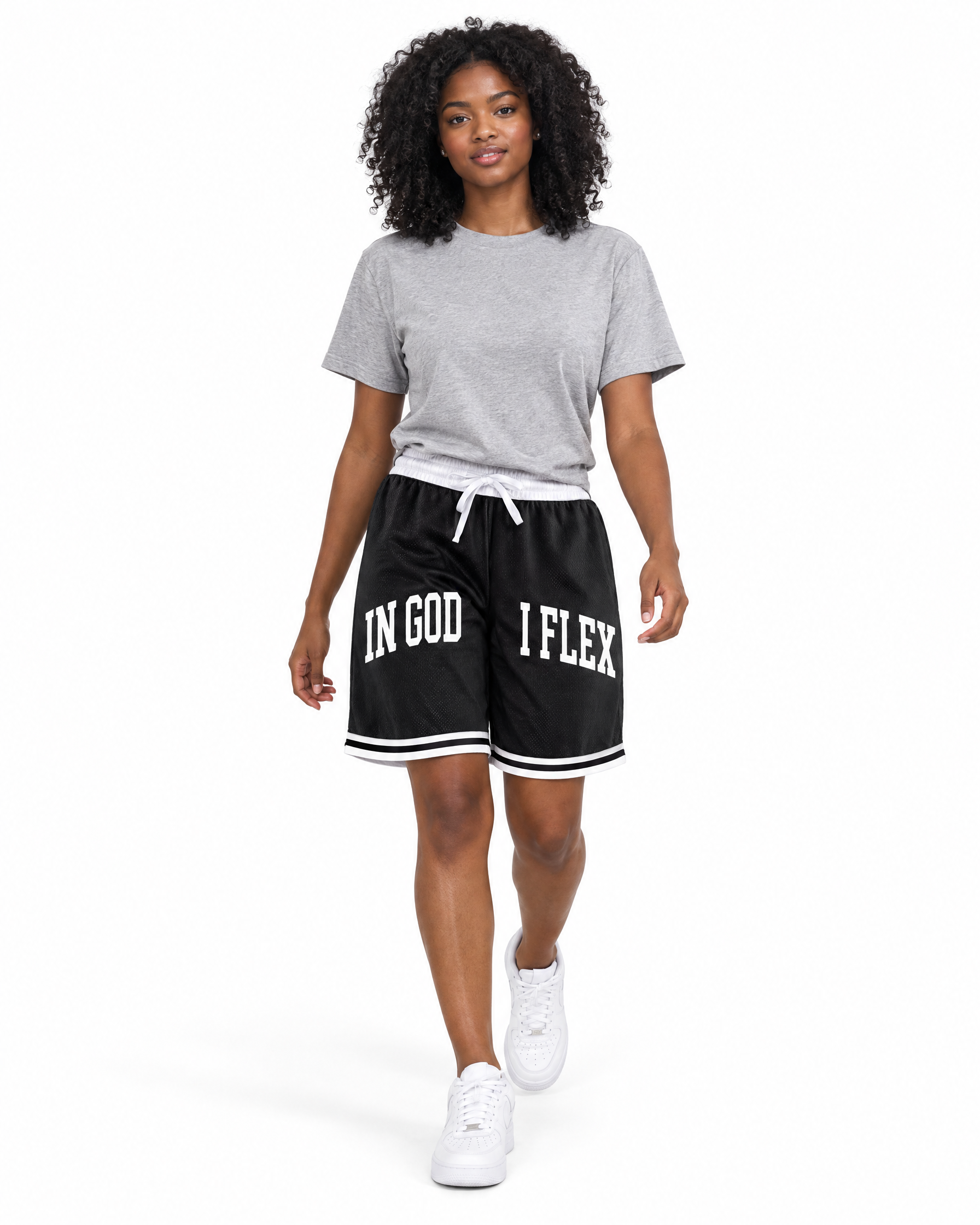 IGIF Stripe Trim Shorts in Black, worn by a model