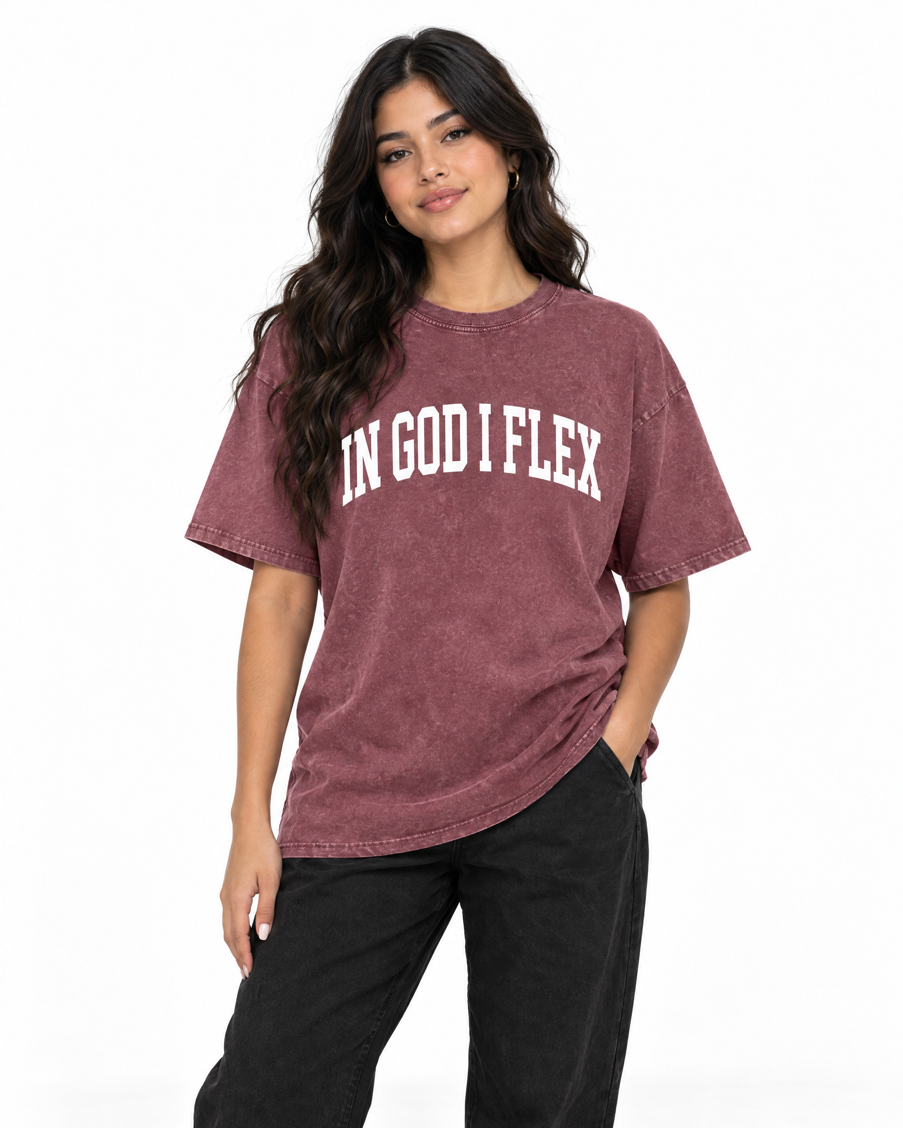 IGIF Snow Wash Oversized Tee in Red, worn by a model