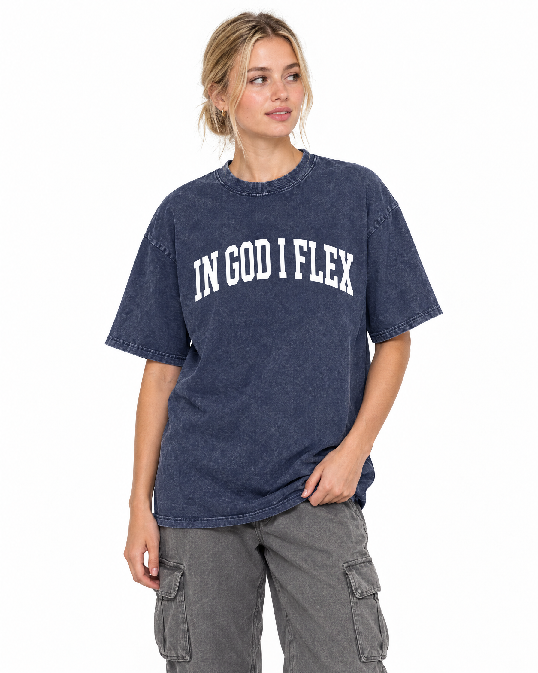 IGIF Snow Wash Oversized Tee in Royal Blue, worn by a model
