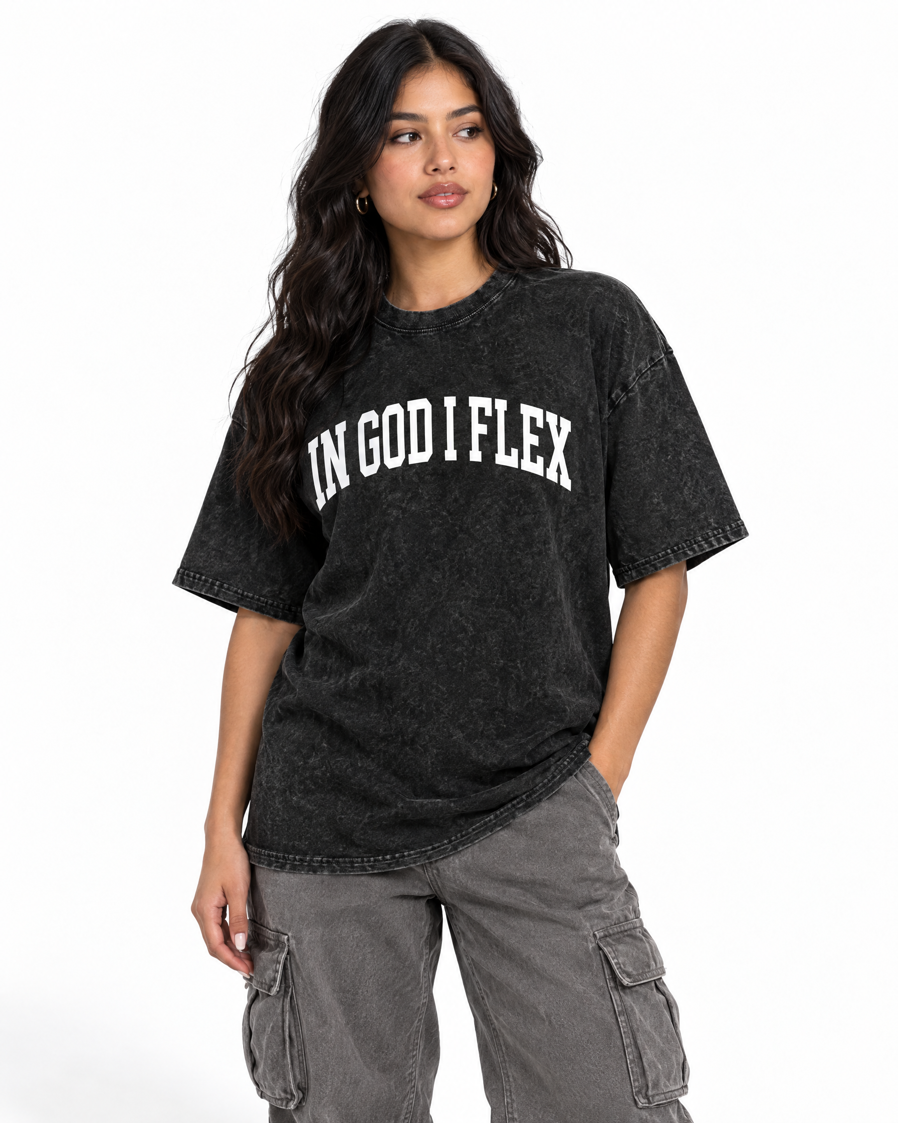 IGIF Snow Wash Oversized Tee in Black, worn by a model