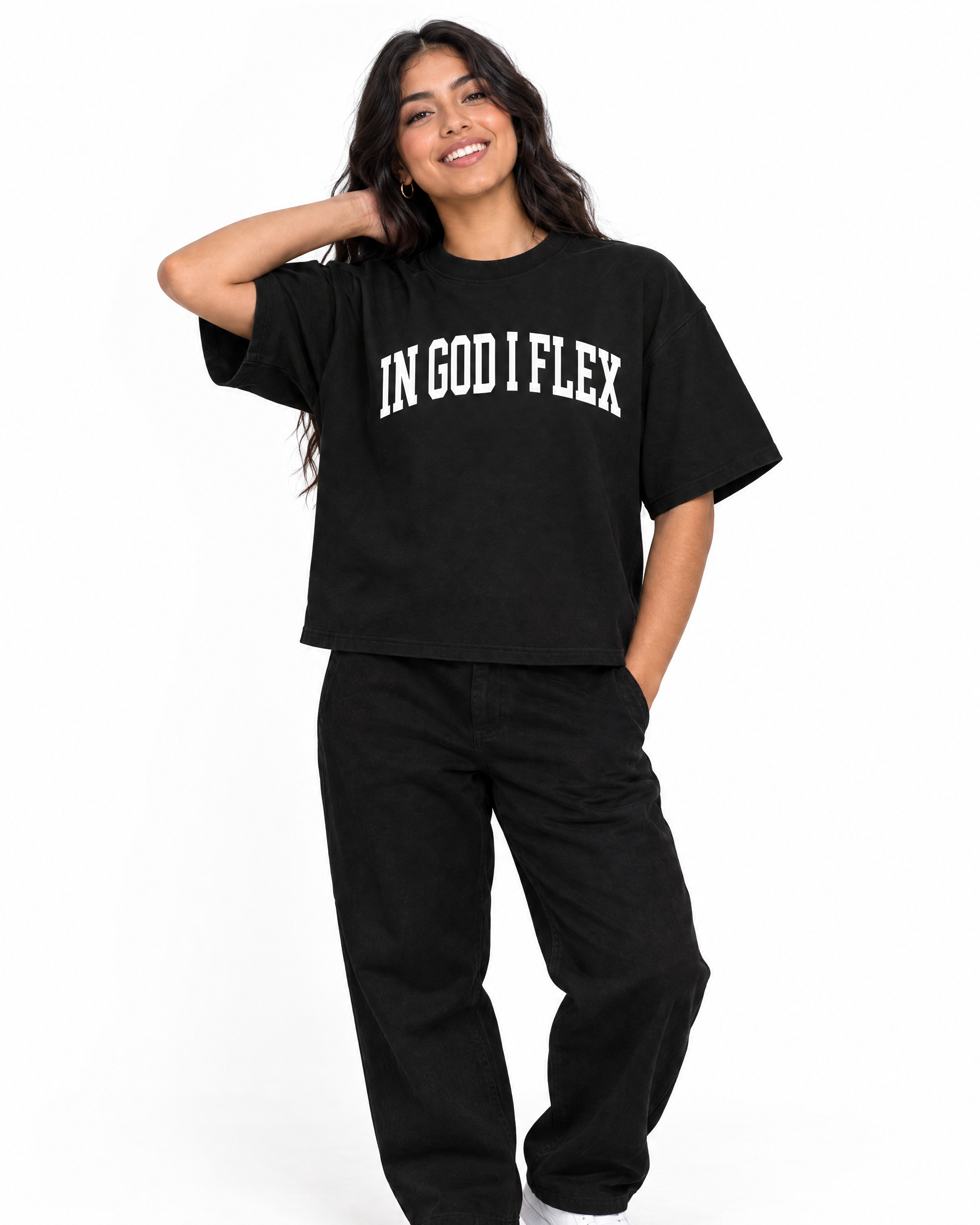 IGIF Heavyweight Boxy Tee in Black, worn by a model