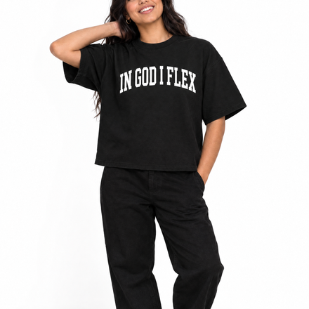IGIF Heavyweight Boxy Tee in Black, worn by a model