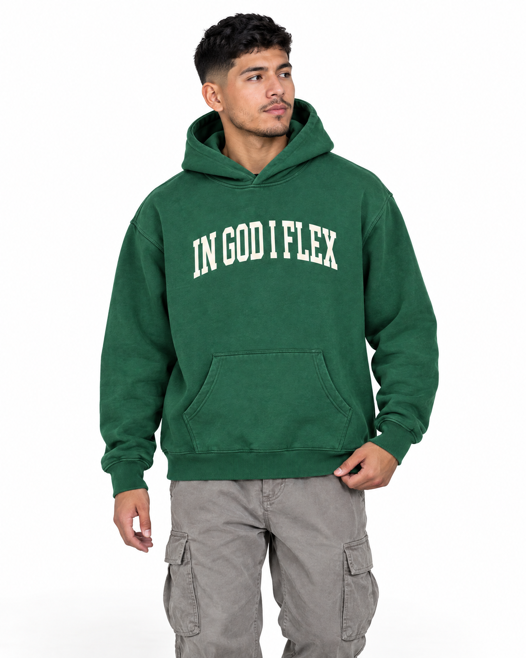 IGIF Oversized Fleece Hoodie in Eden Green, worn by a model