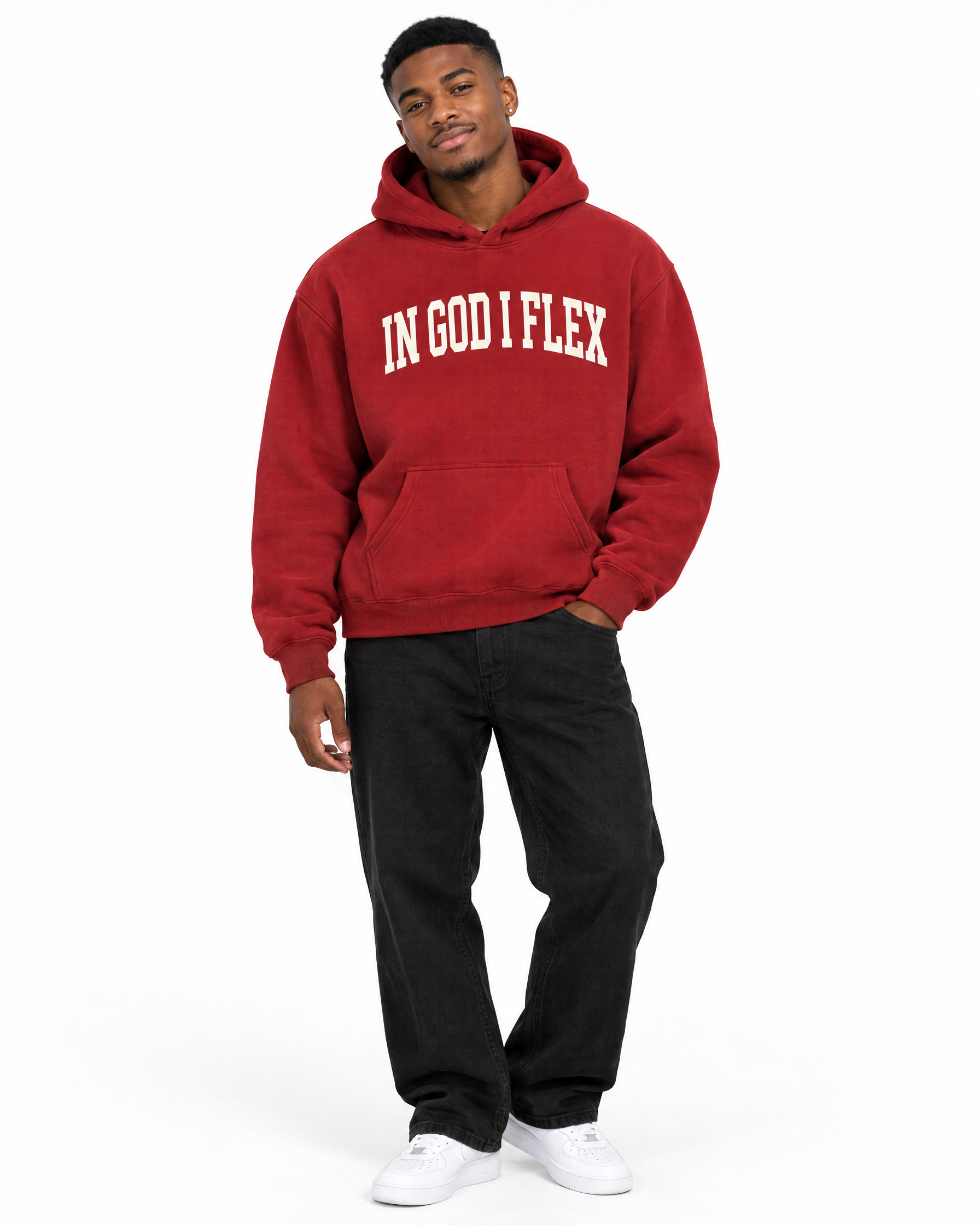 IGIF Oversized Fleece Hoodie in Red, worn by a model
