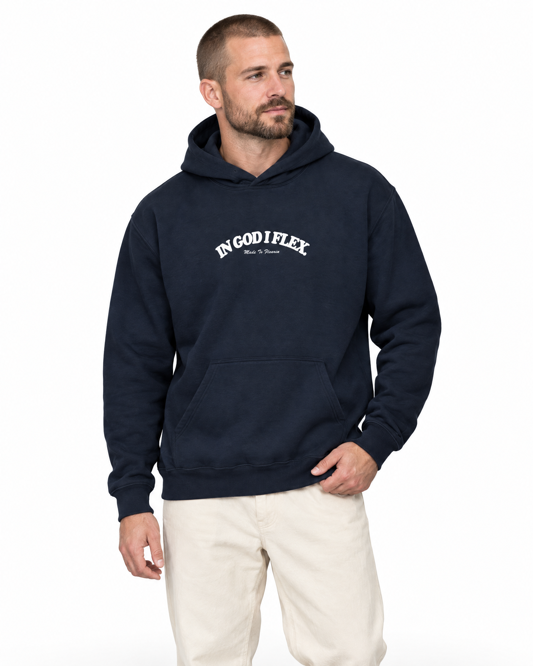 IGIF Everyday Hoodie in Navy, worn by a model