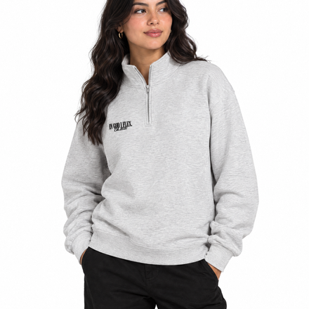 IGIF Premium Quarter-Zip in Heather Grey, worn by a model