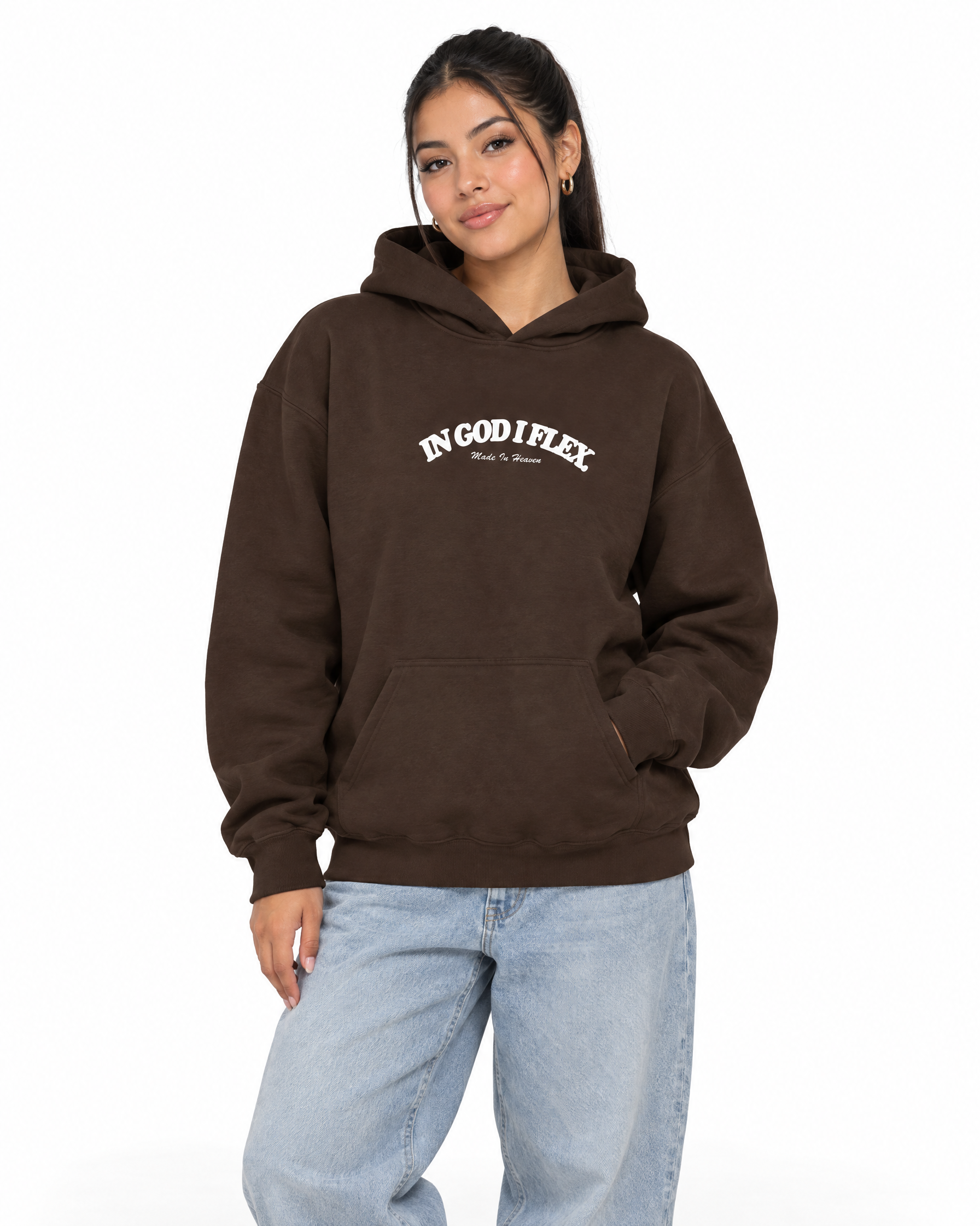 IGIF Everyday Hoodie in Dark Chocolate, worn by a model