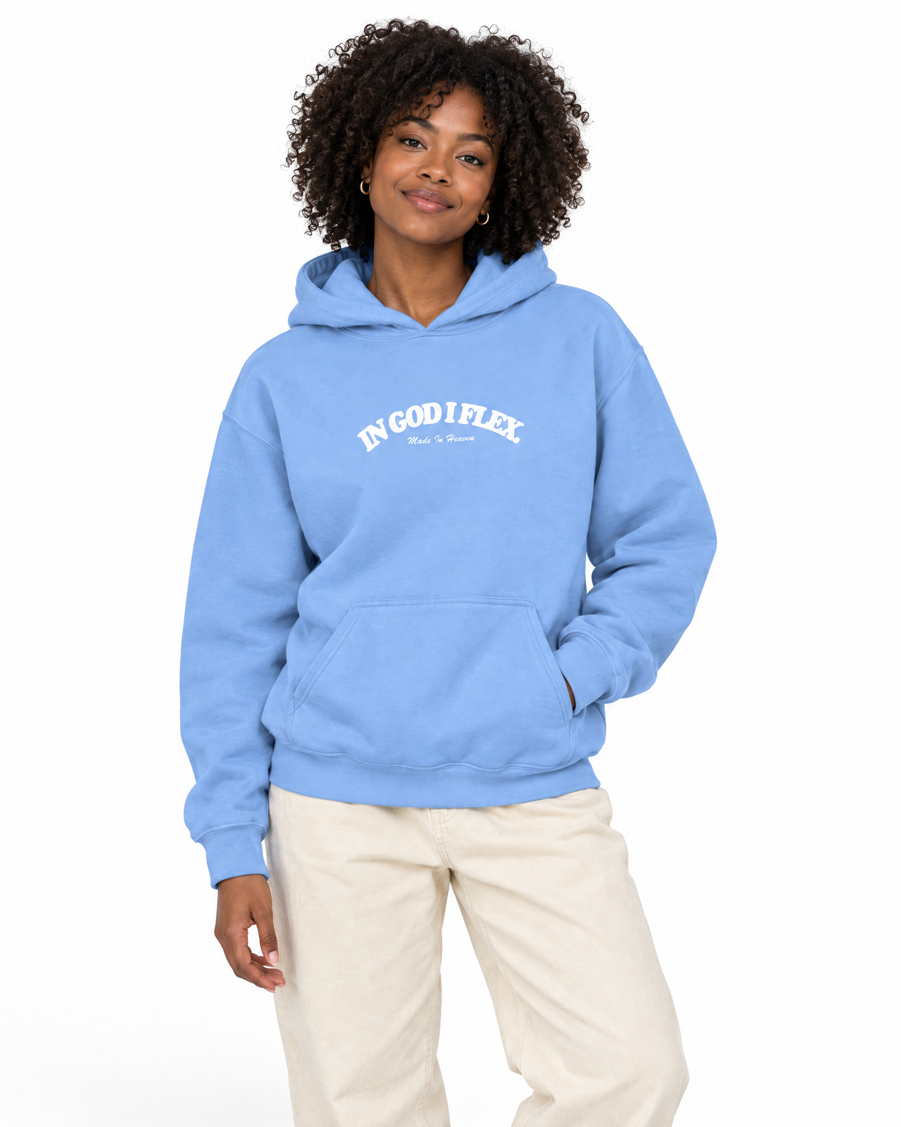 IGIF Everyday Hoodie in Carolina Blue, worn by a model