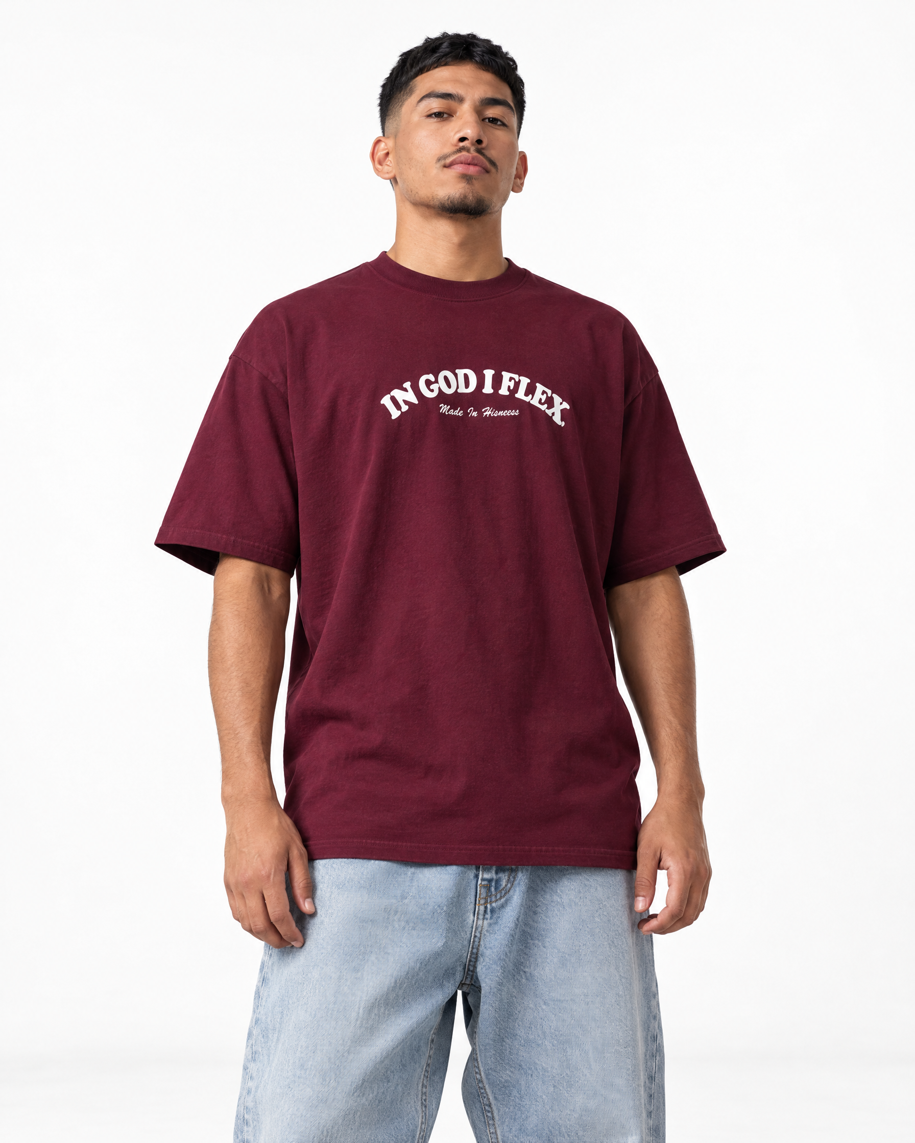 IGIF Everyday Tee in Maroon, worn by a model