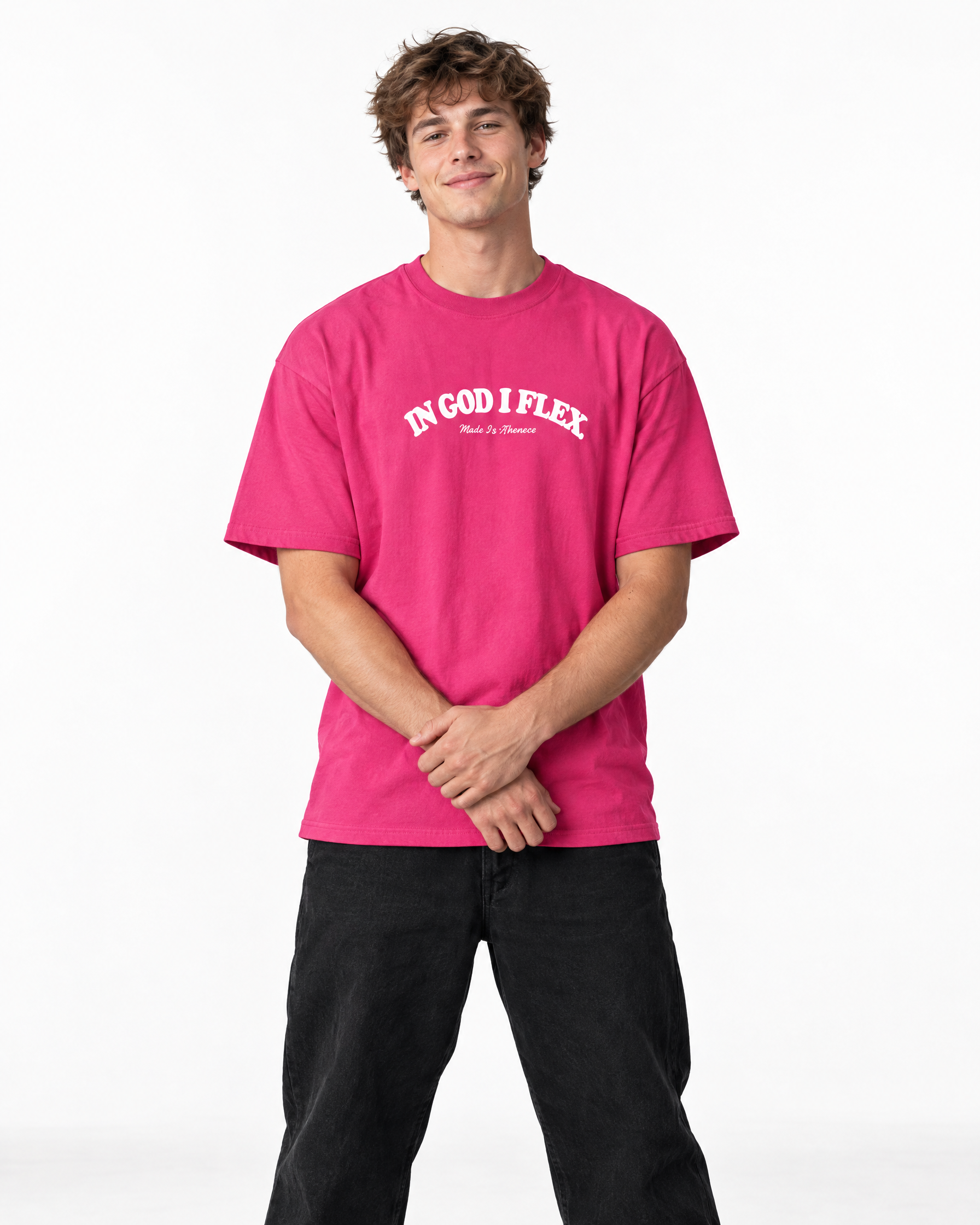 IGIF Everyday Tee in Heliconia, worn by a model