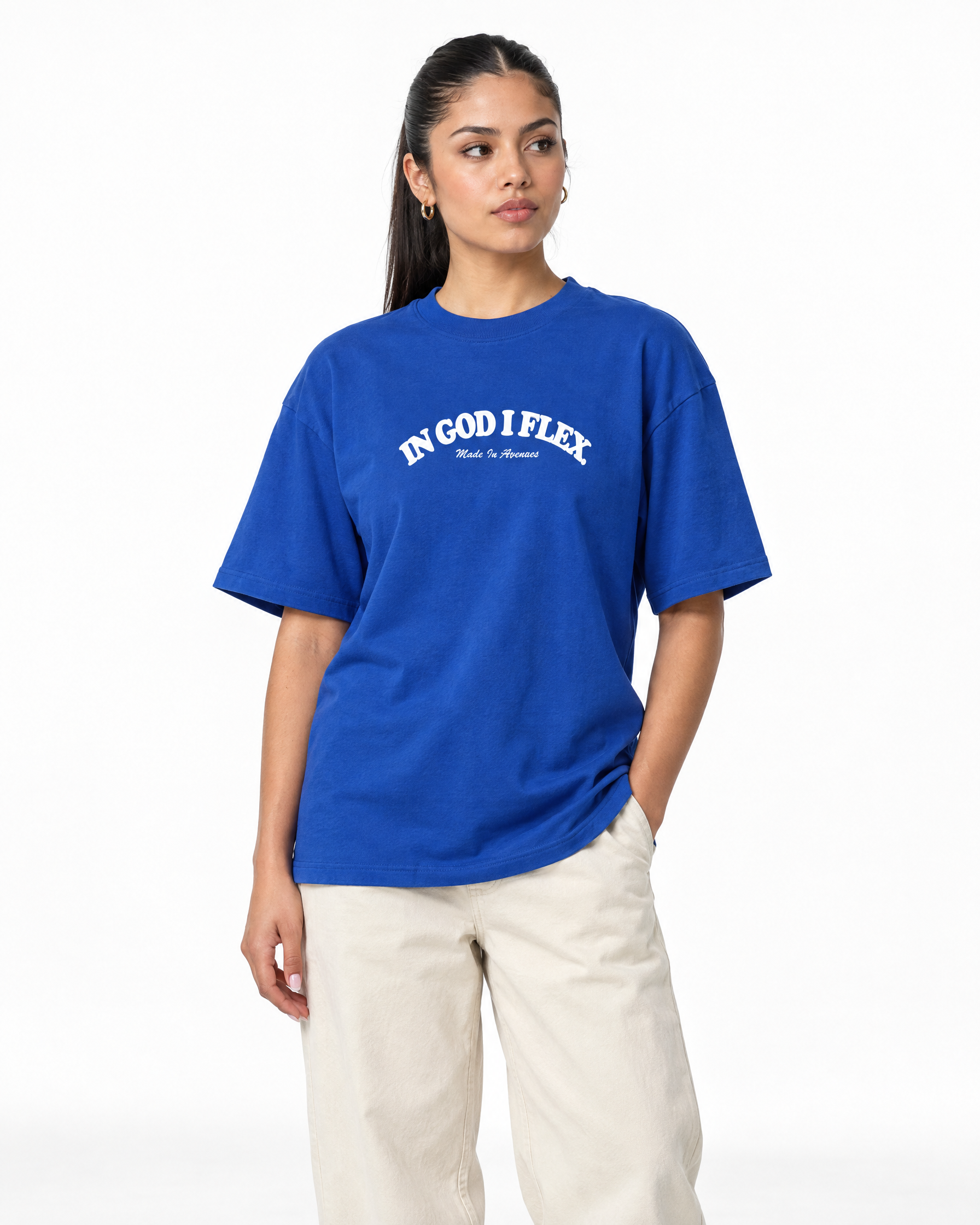 IGIF Everyday Tee in Royal, worn by a model