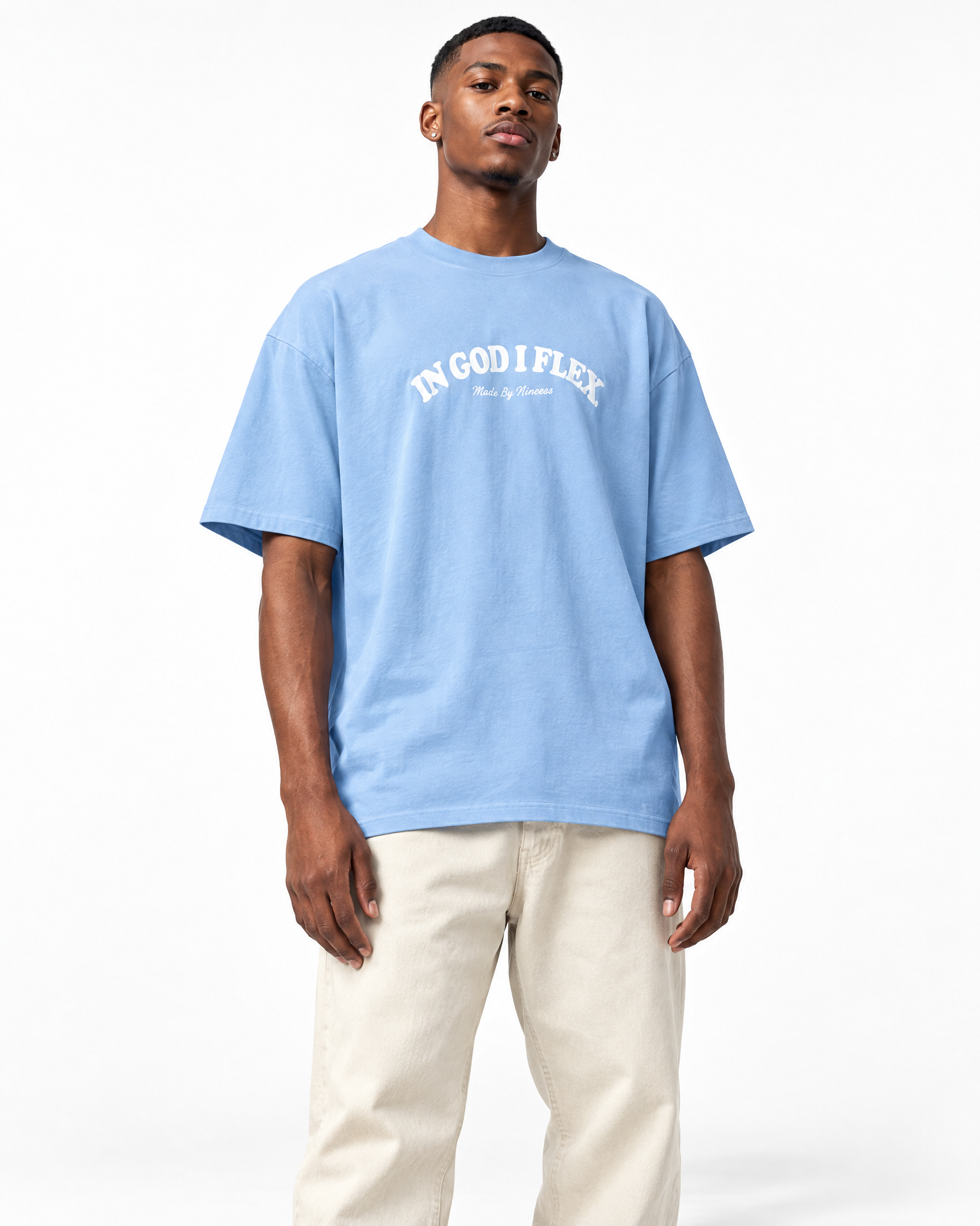 IGIF Everyday Tee in Light Blue, worn by a model