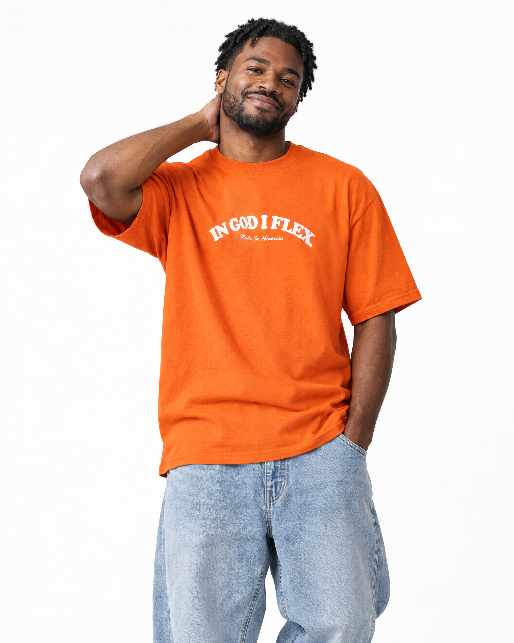 IGIF Everyday Tee in Orange, worn by a model
