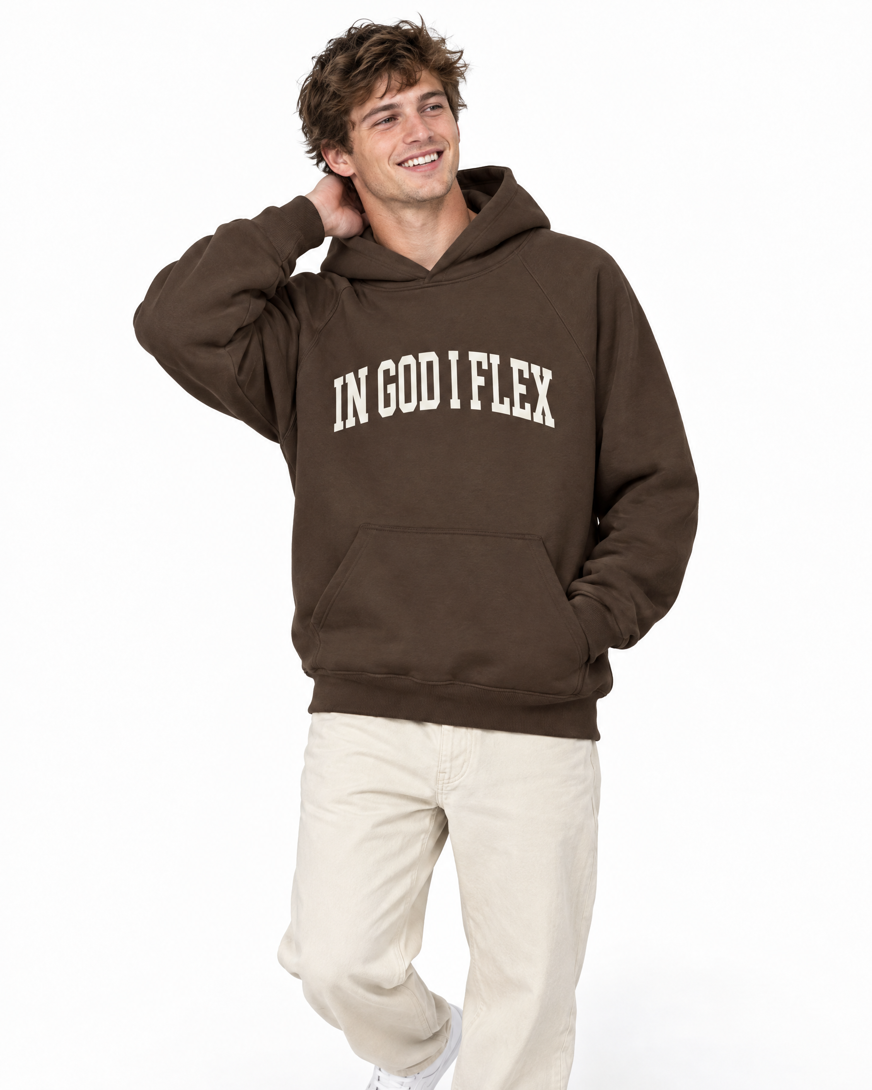 Conviction Heavyweight Hoodie — Dark Tones in Chocolate Brown, worn by a model
