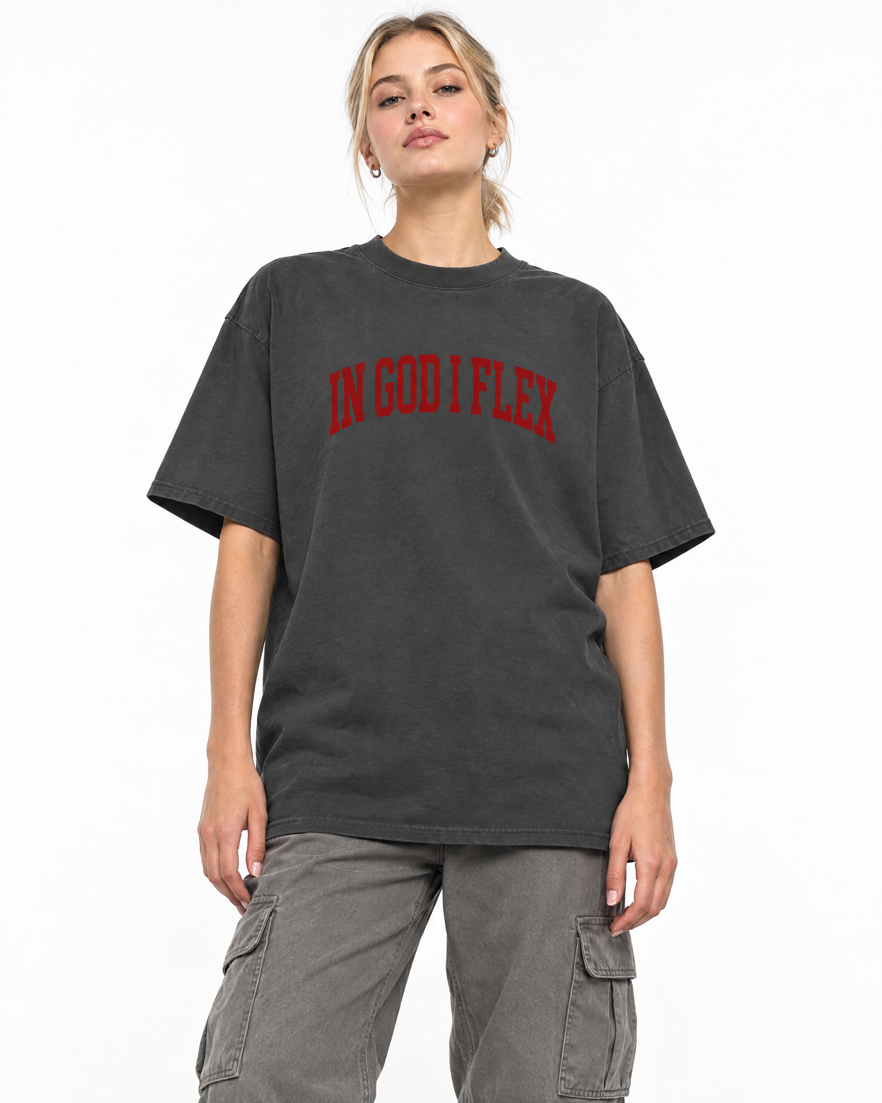 Crimson Edition 01 Heavyweight Tee in Faded Black, worn by a model