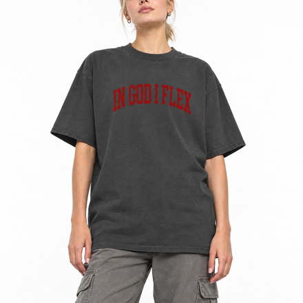 Crimson Edition 01 Heavyweight Tee in Faded Black, worn by a model