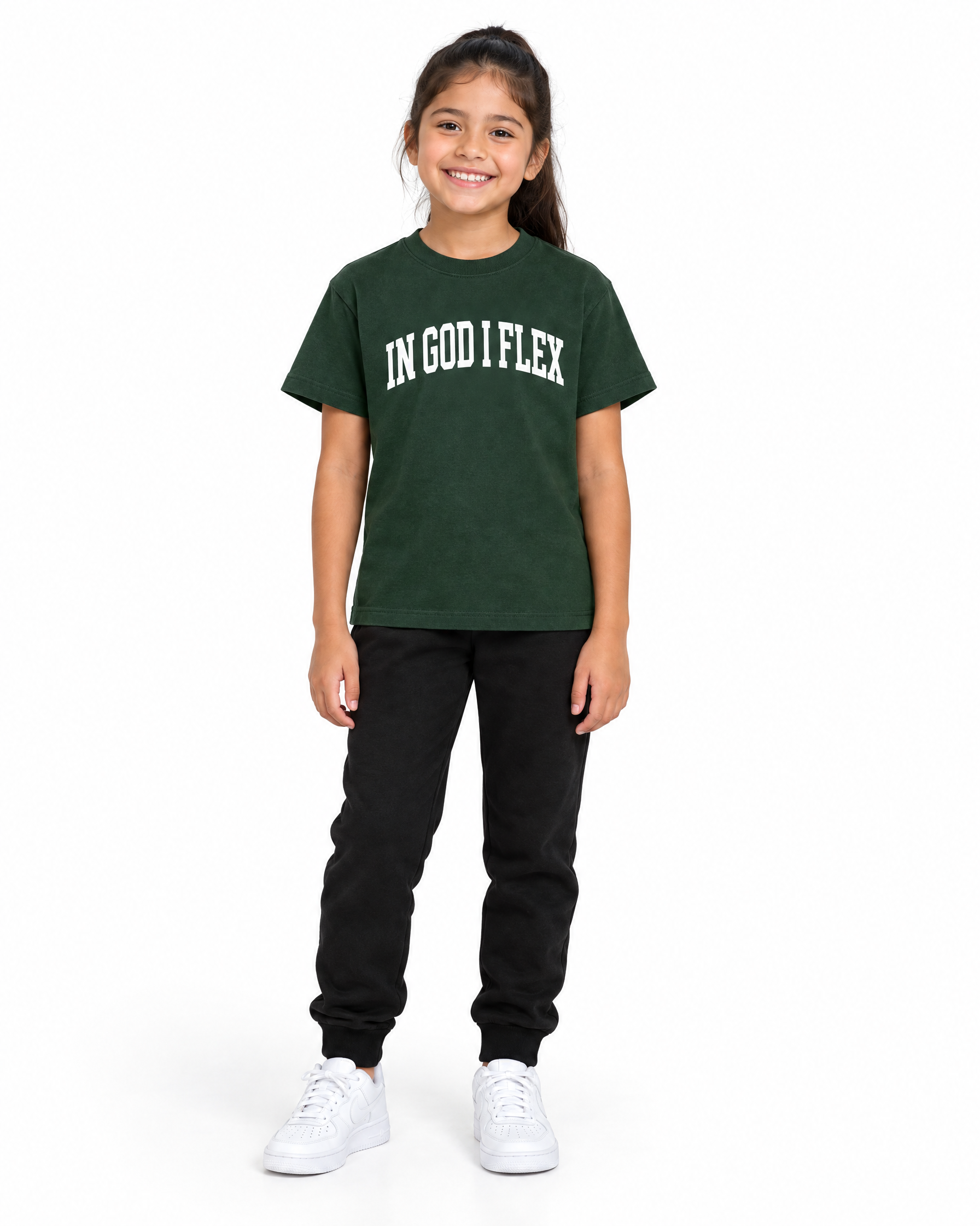 IGIF Kids Essential Tee in Blackish Green, worn by a child model