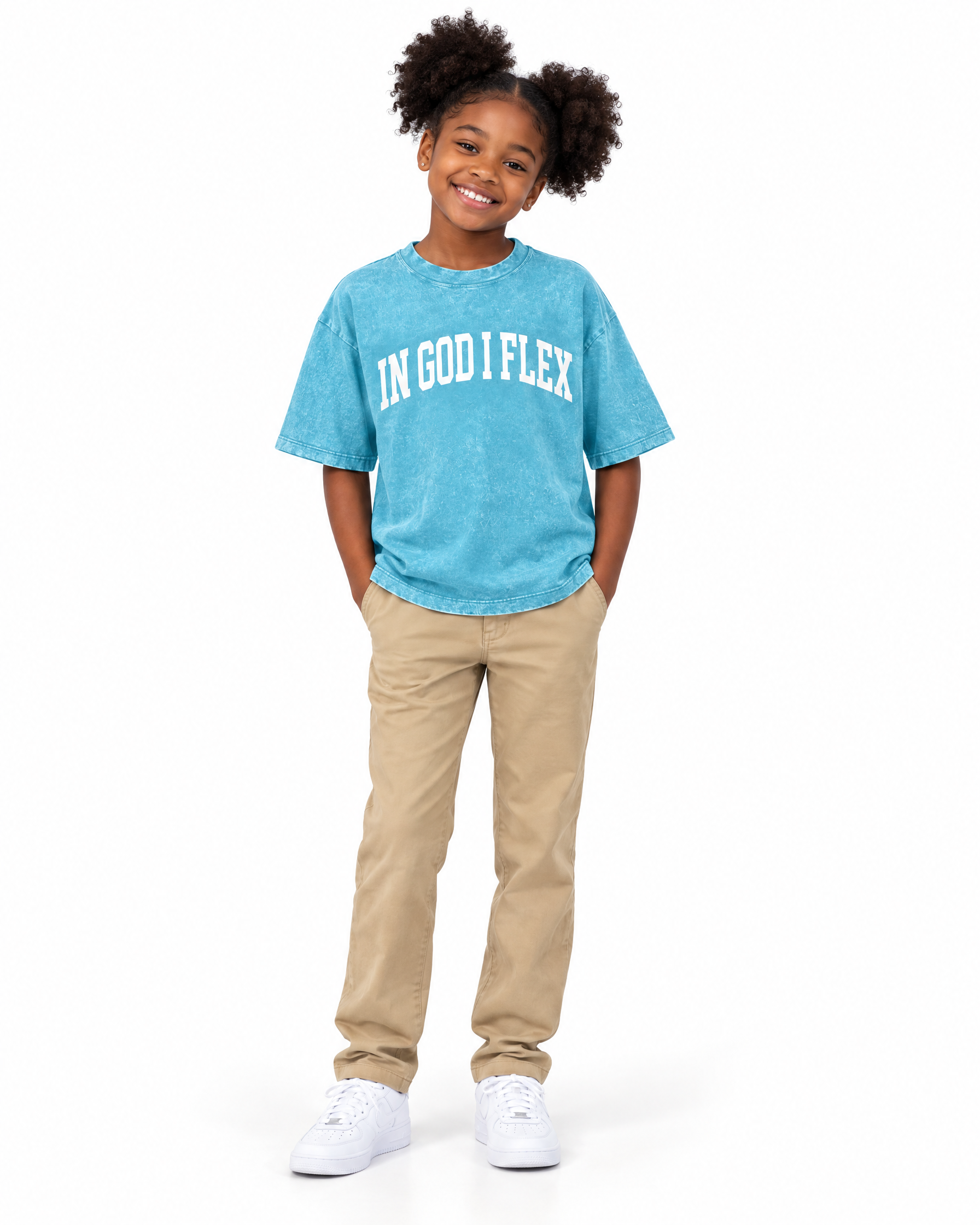 IGIF Kids Snow Wash Tee in Sky Blue, worn by a child model