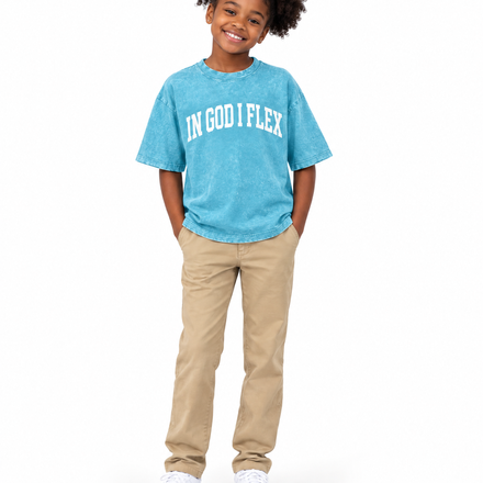 IGIF Kids Snow Wash Tee in Sky Blue, worn by a child model