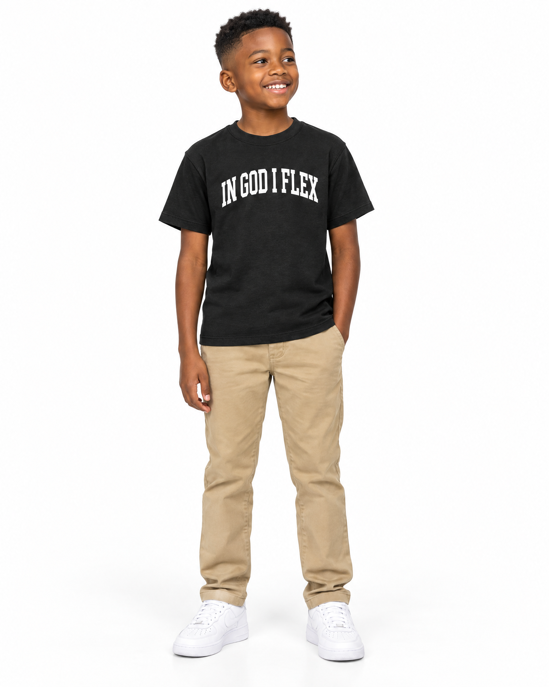 IGIF Kids Essential Tee in Black, worn by a child model