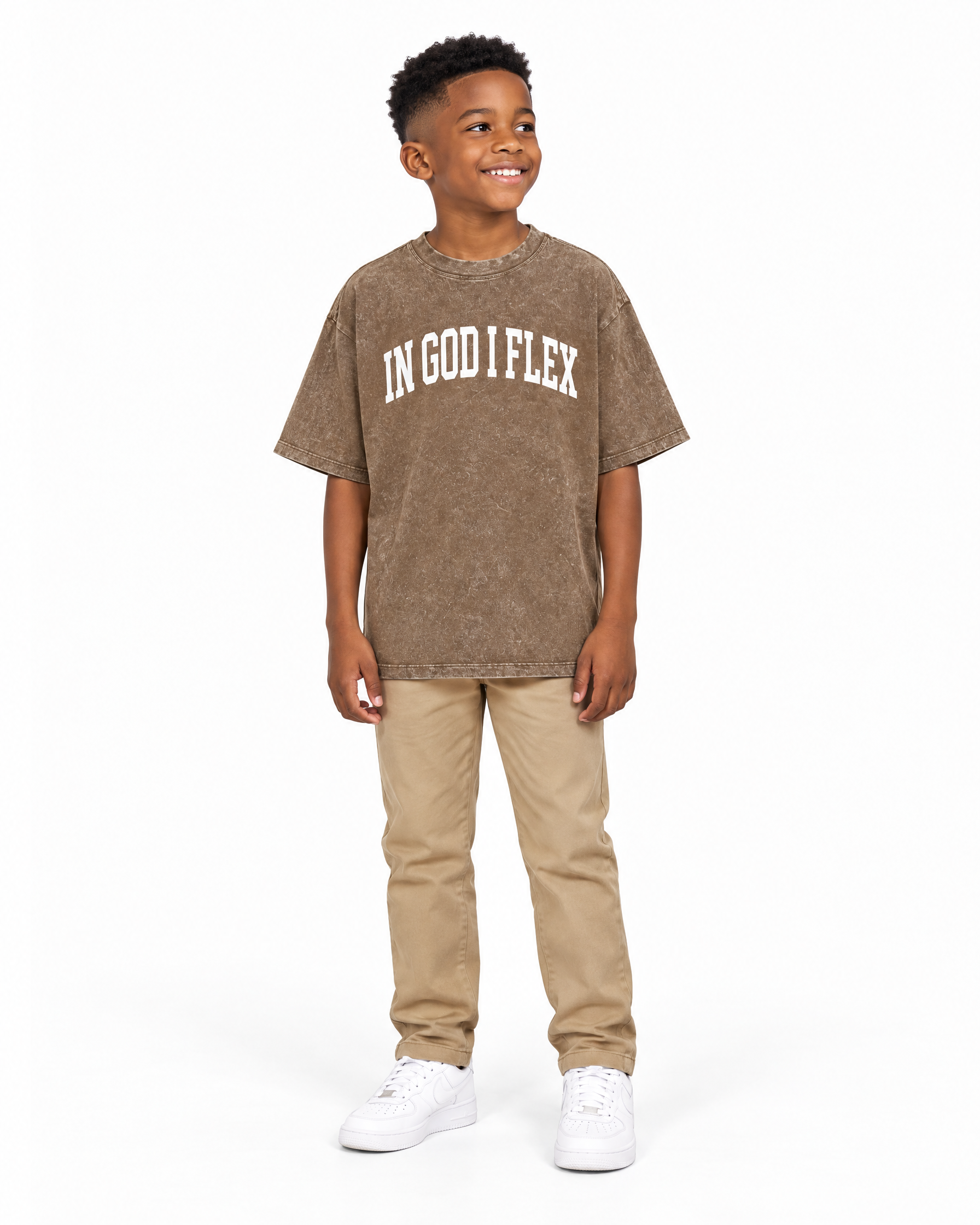 IGIF Kids Snow Wash Tee in Coffee, worn by a child model