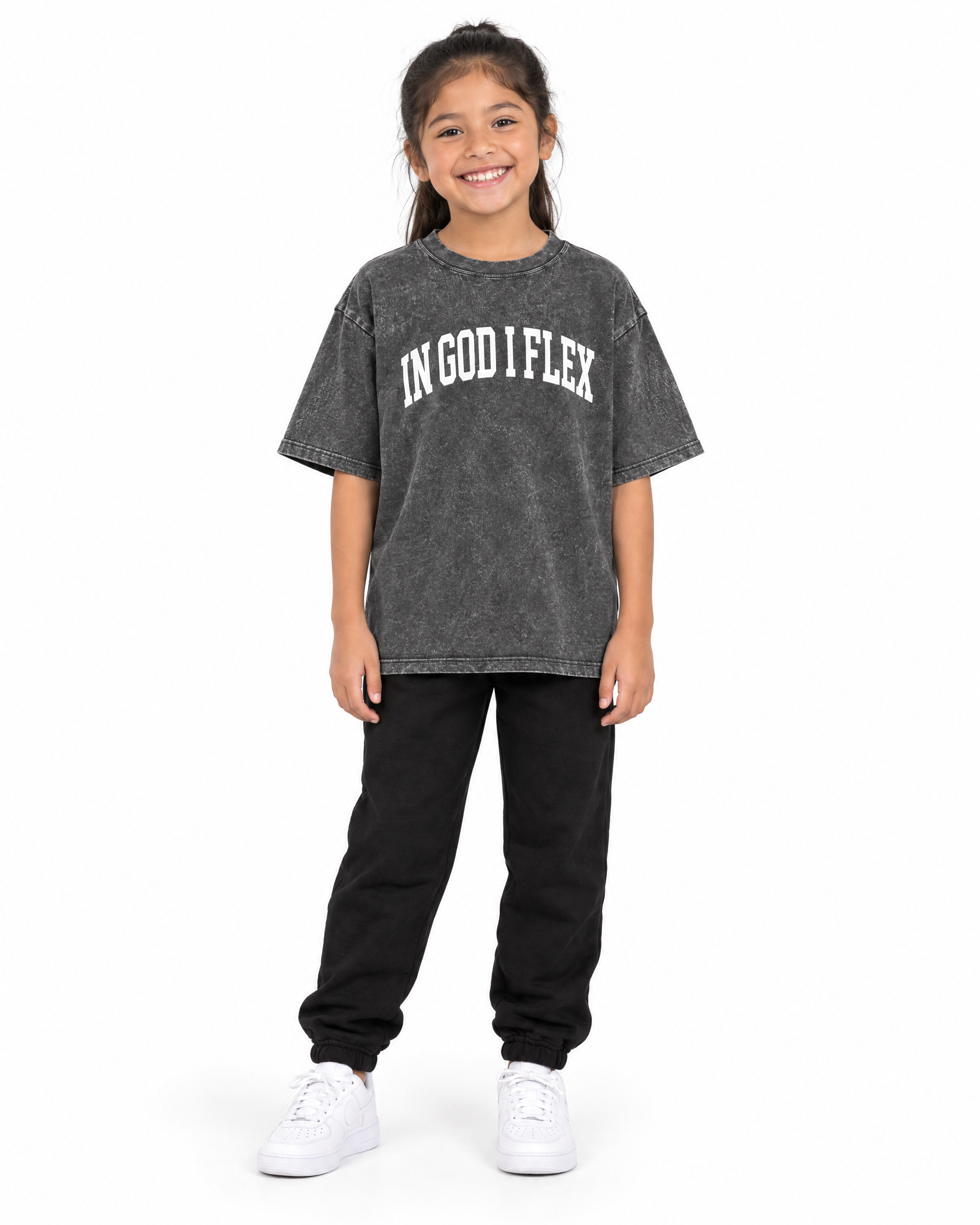 IGIF Kids Snow Wash Tee in Dark Gray, worn by a child model