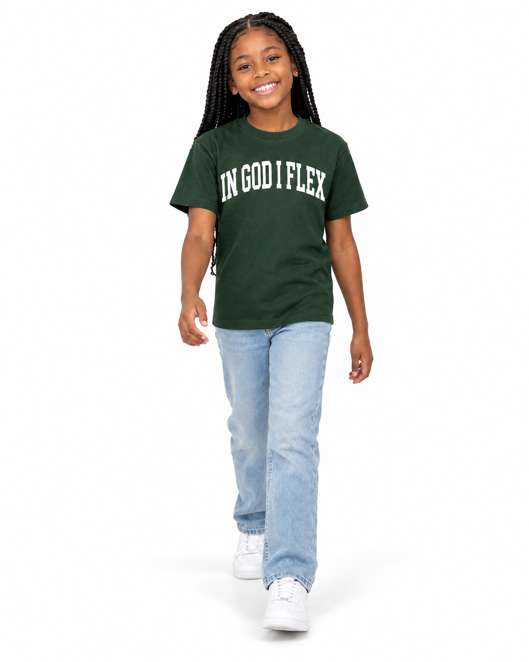 IGIF Kids Essential Tee II in Blackish Green, worn by a child model