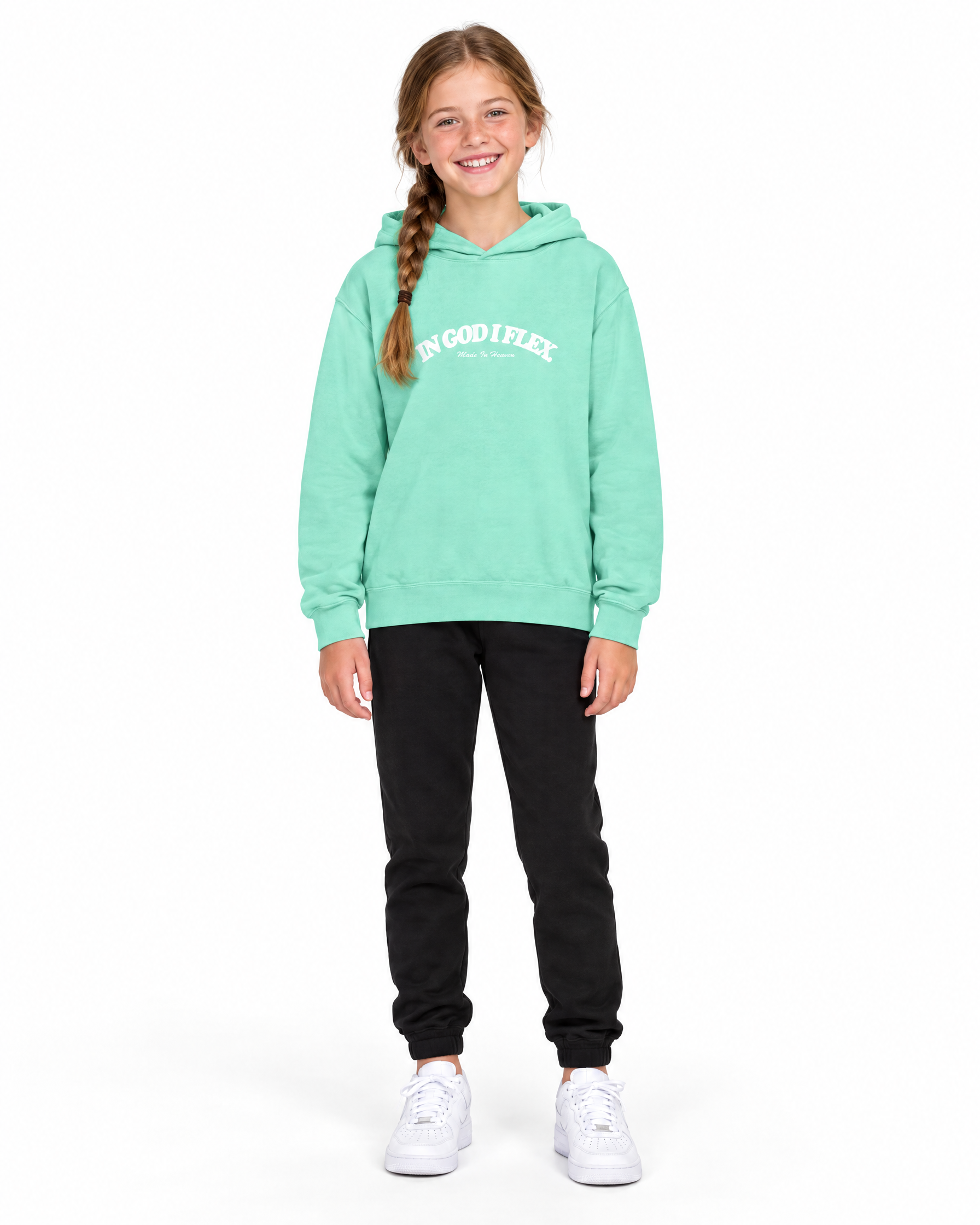 IGIF Youth Lightweight Hoodie in Chalky Mint, worn by a child model