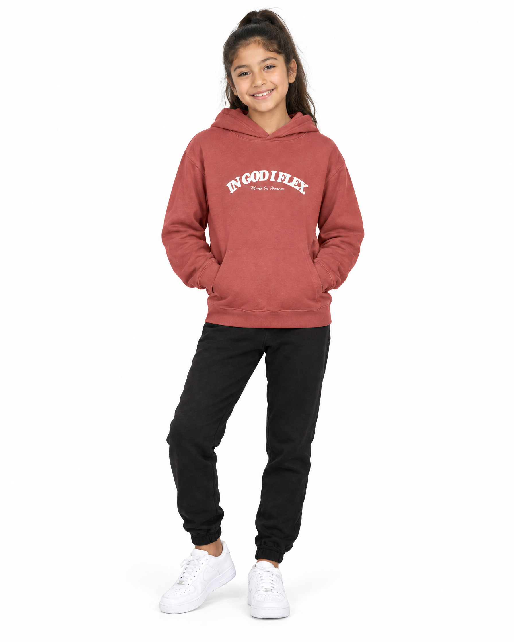 IGIF Youth Lightweight Hoodie in Crimson, worn by a child model