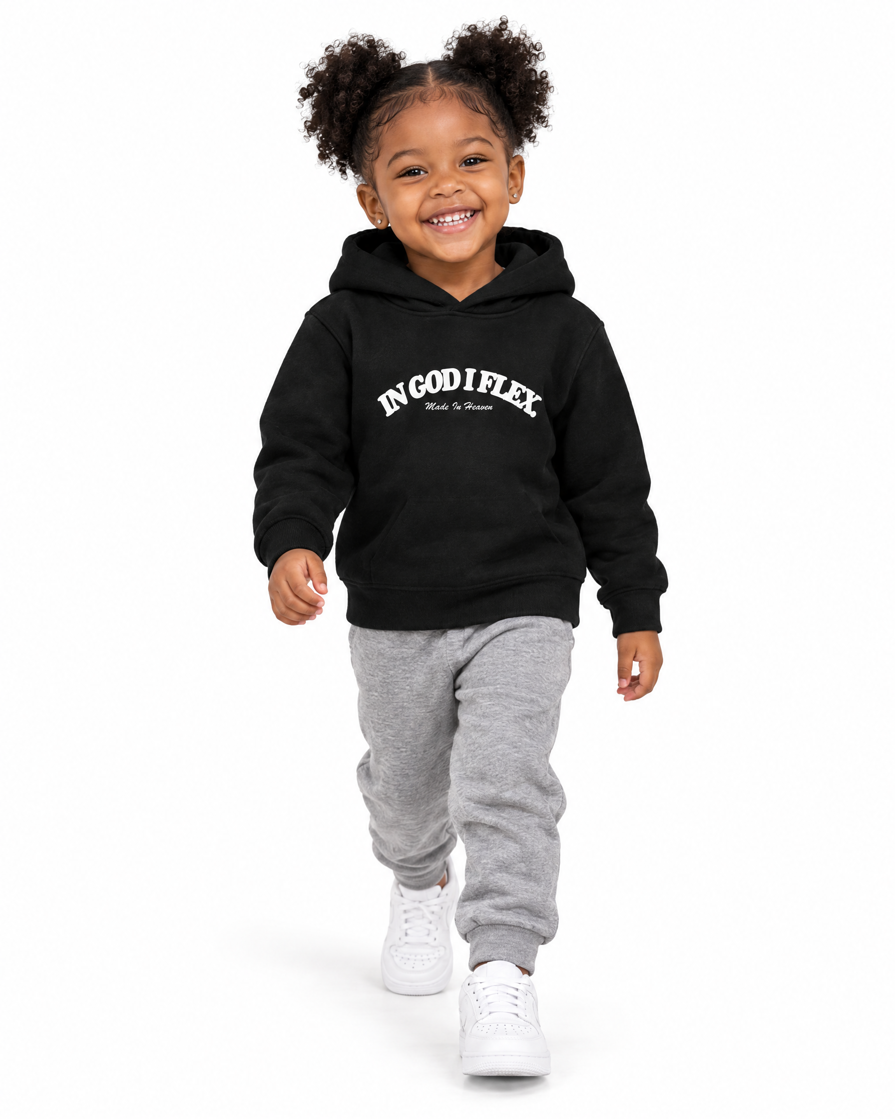 IGIF Toddler Hoodie in Black, worn by a child model