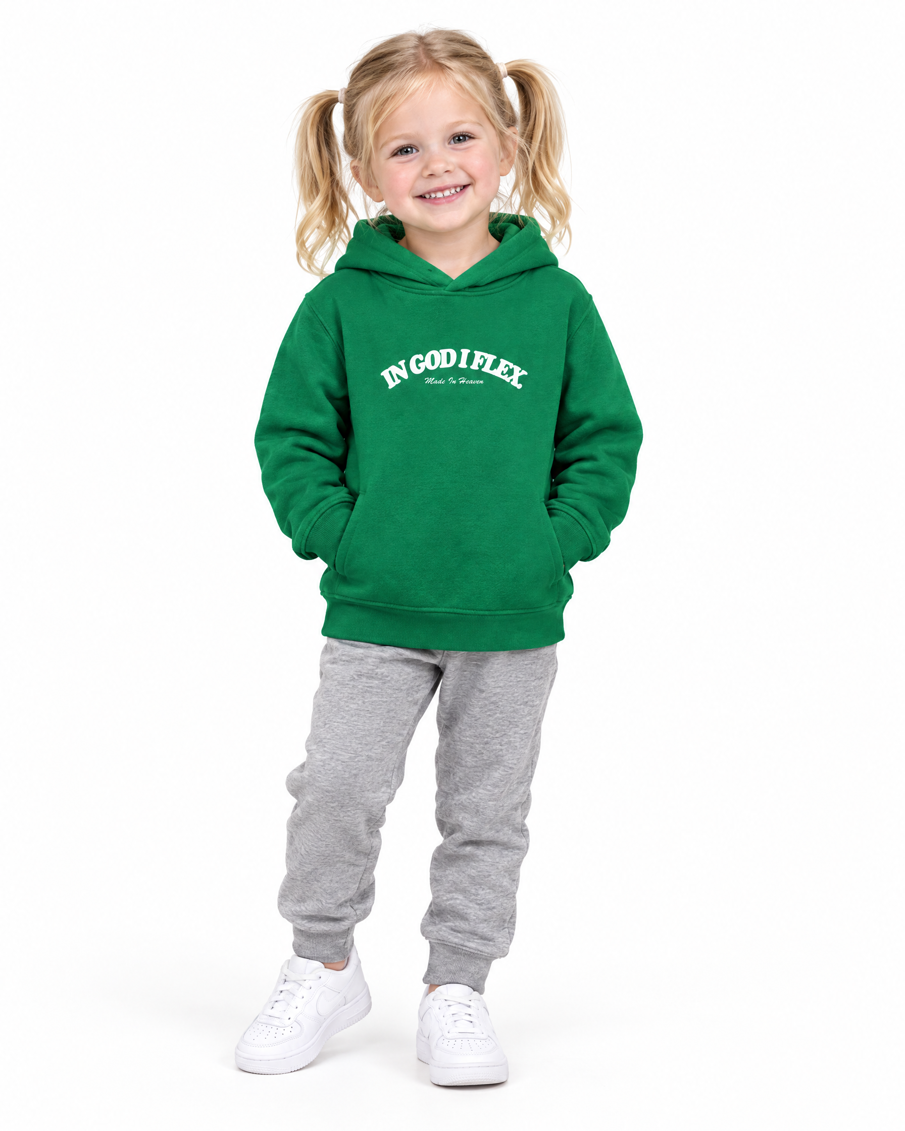 IGIF Toddler Hoodie in Kelly, worn by a child model