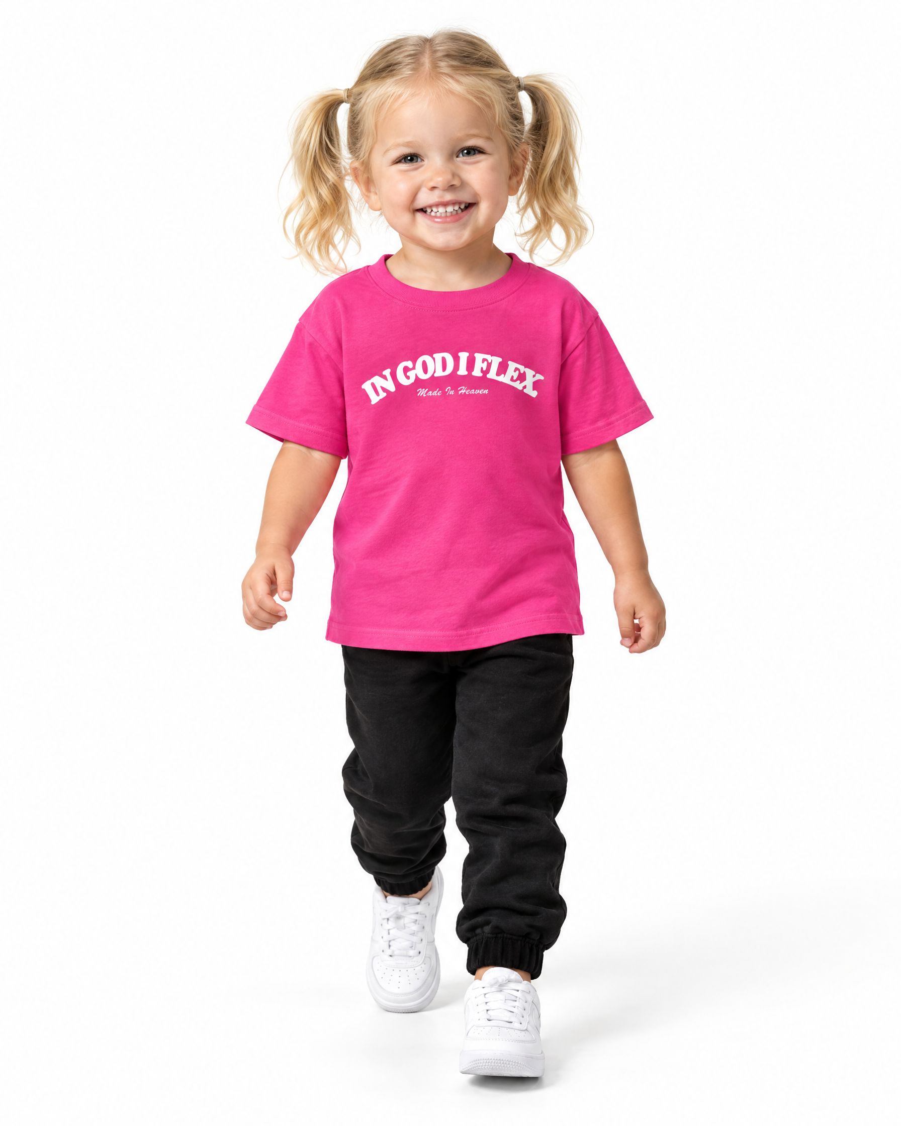 IGIF Toddler Tee in Hot Pink, worn by a child model
