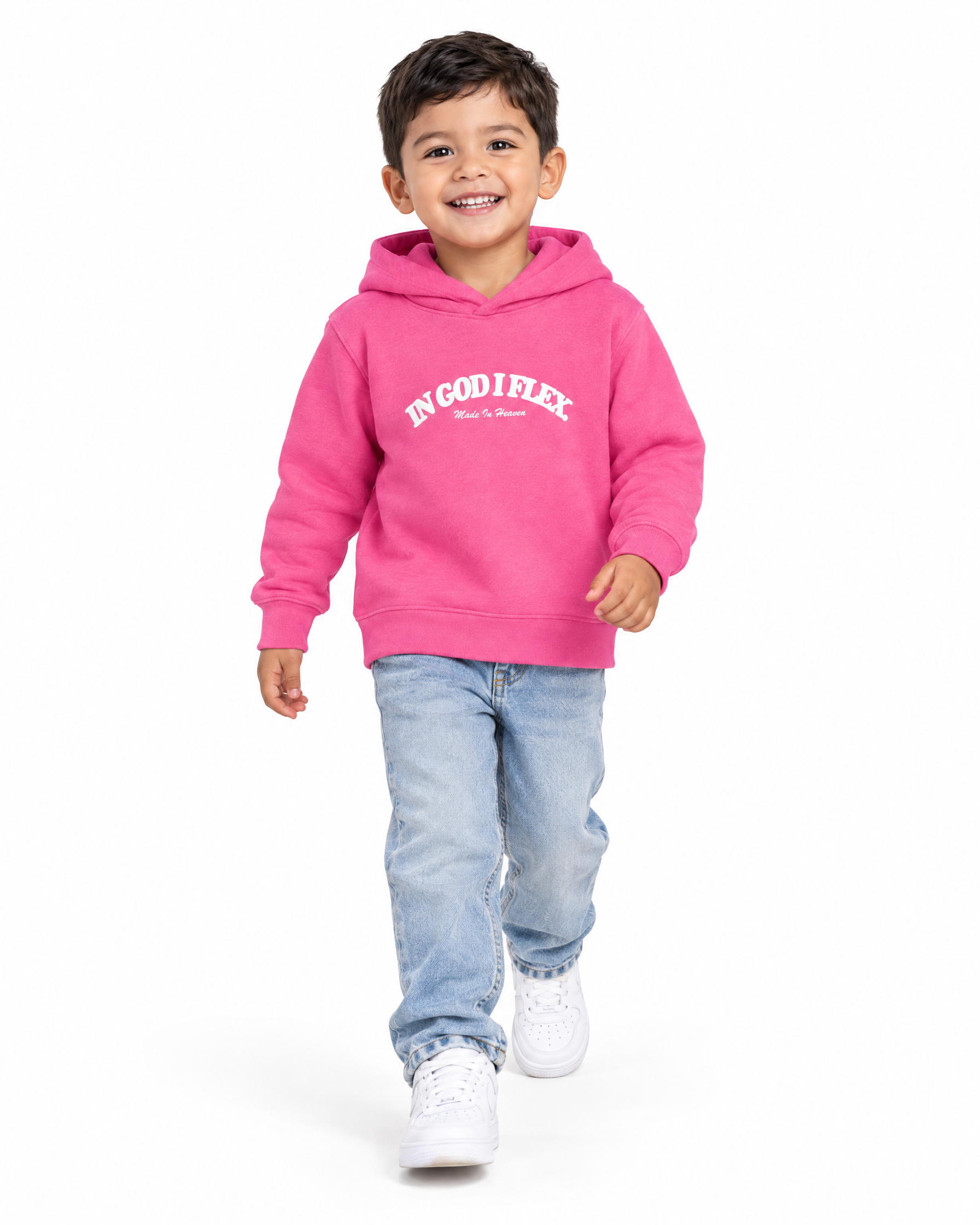 IGIF Toddler Hoodie in Raspberry, worn by a child model