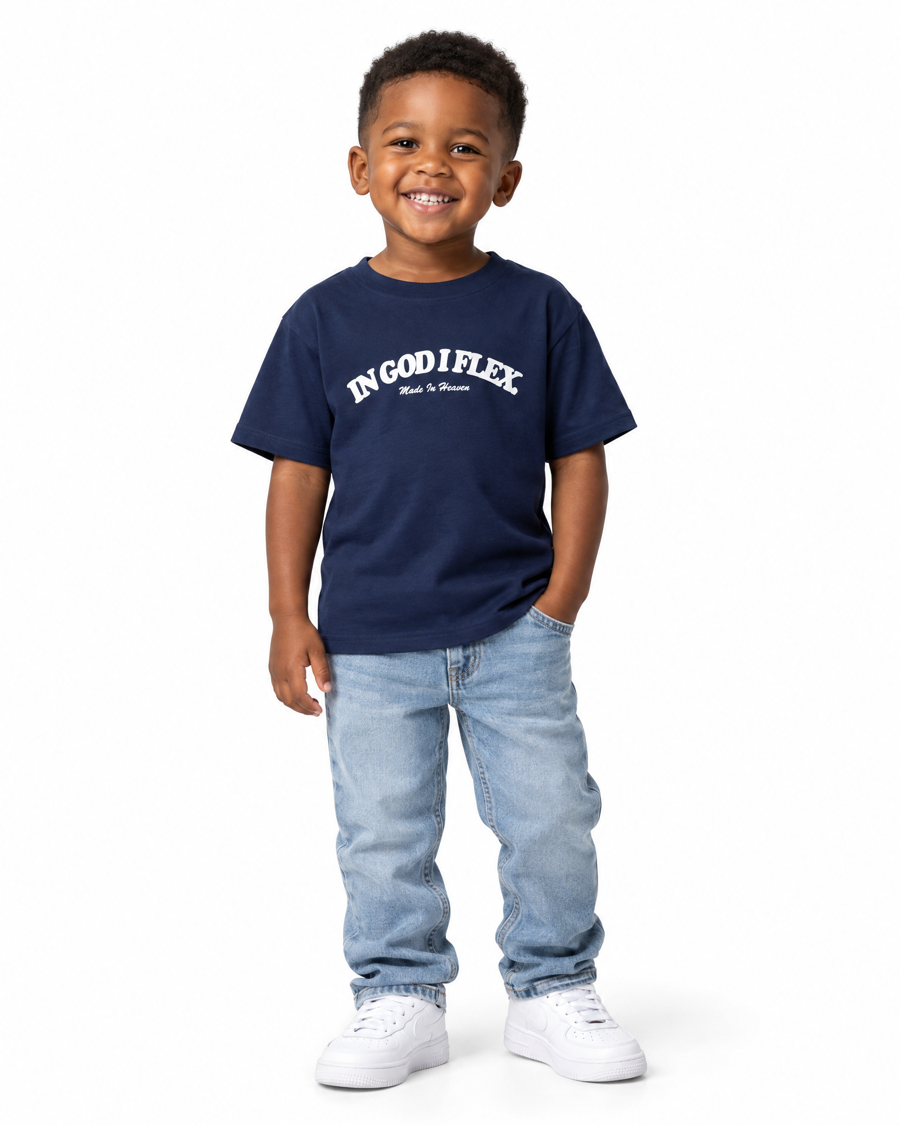 IGIF Toddler Tee in Navy, worn by a child model