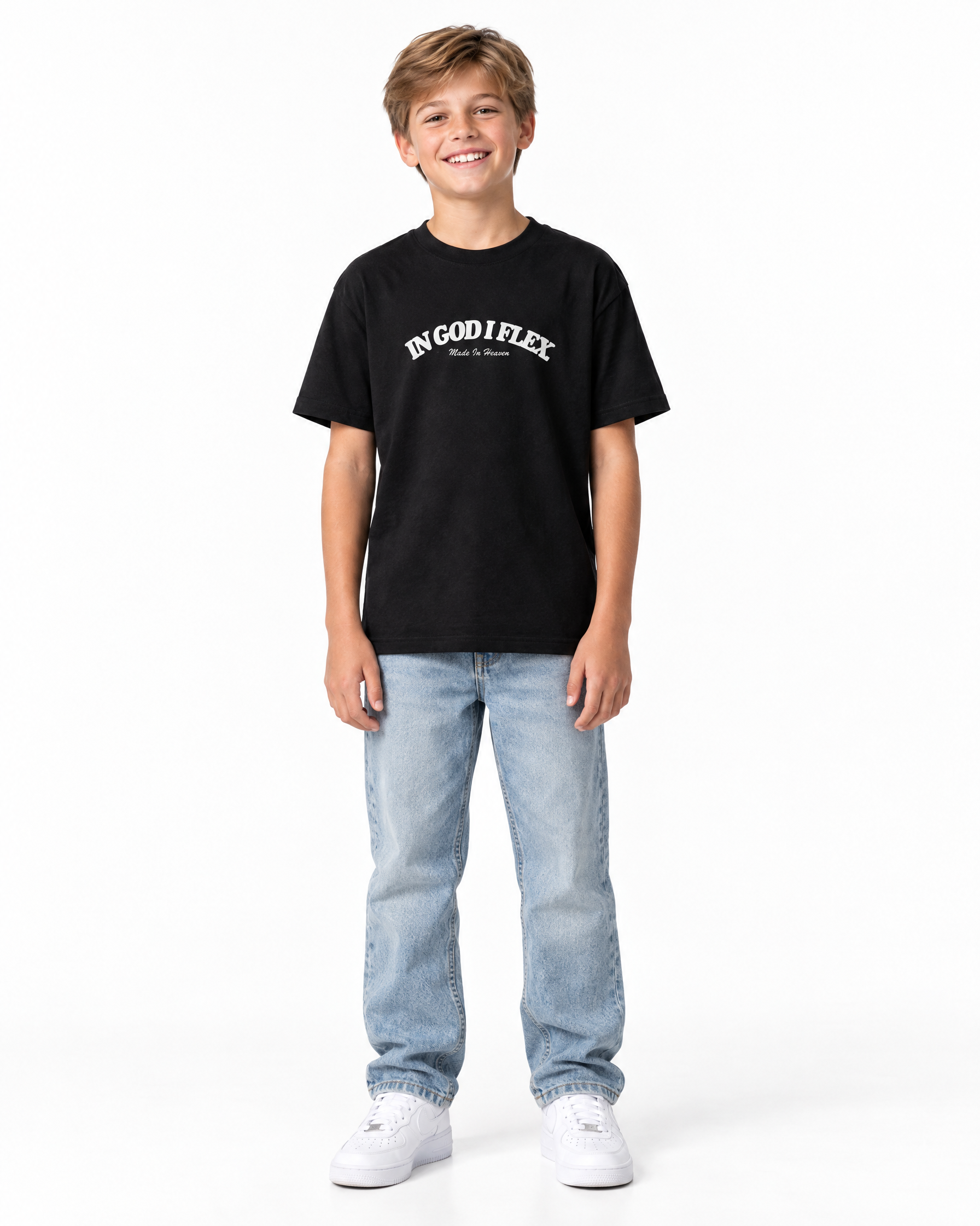 IGIF Youth Tee in Black, worn by a child model