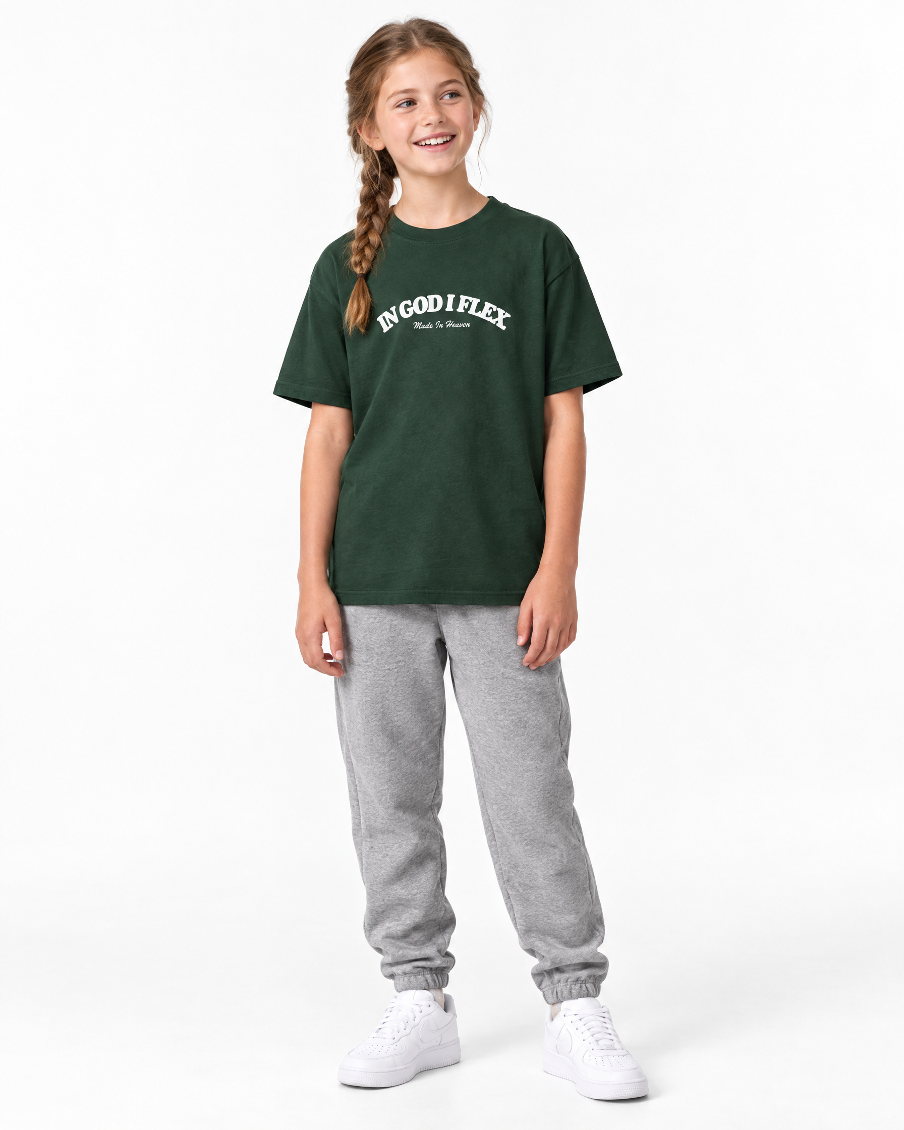 IGIF Youth Tee in Forest, worn by a child model