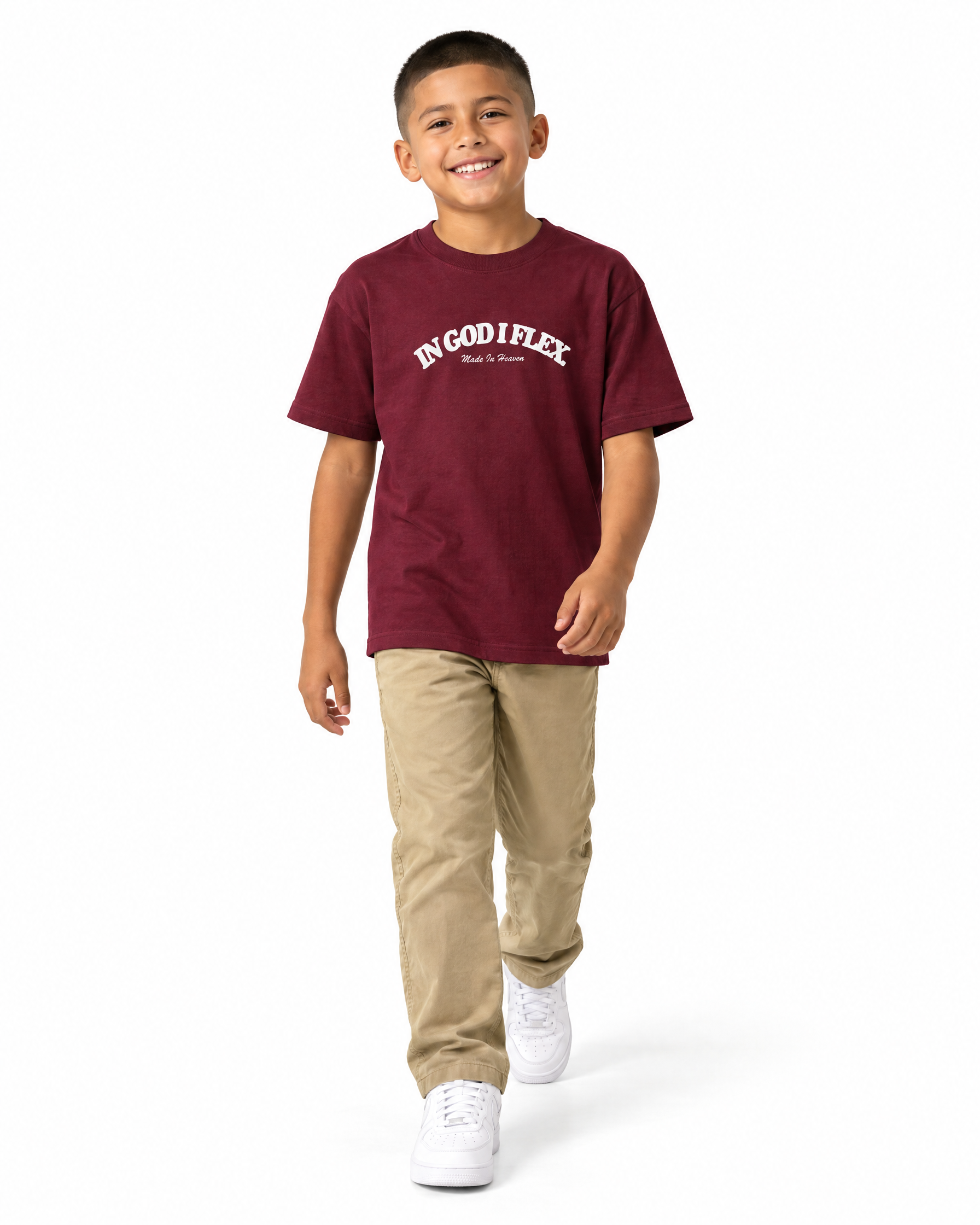 IGIF Youth Tee in Maroon, worn by a child model