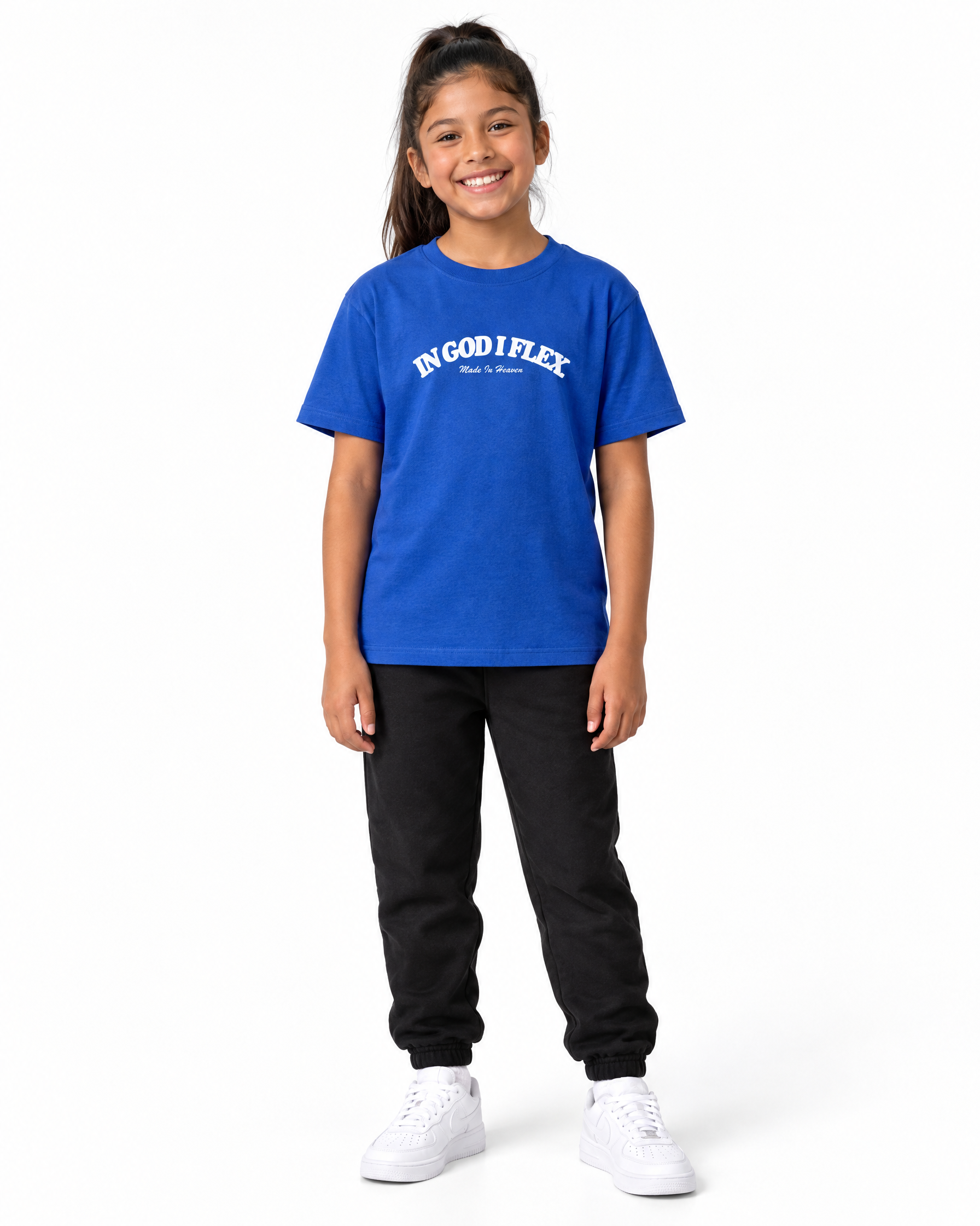 IGIF Youth Tee in True Royal, worn by a child model