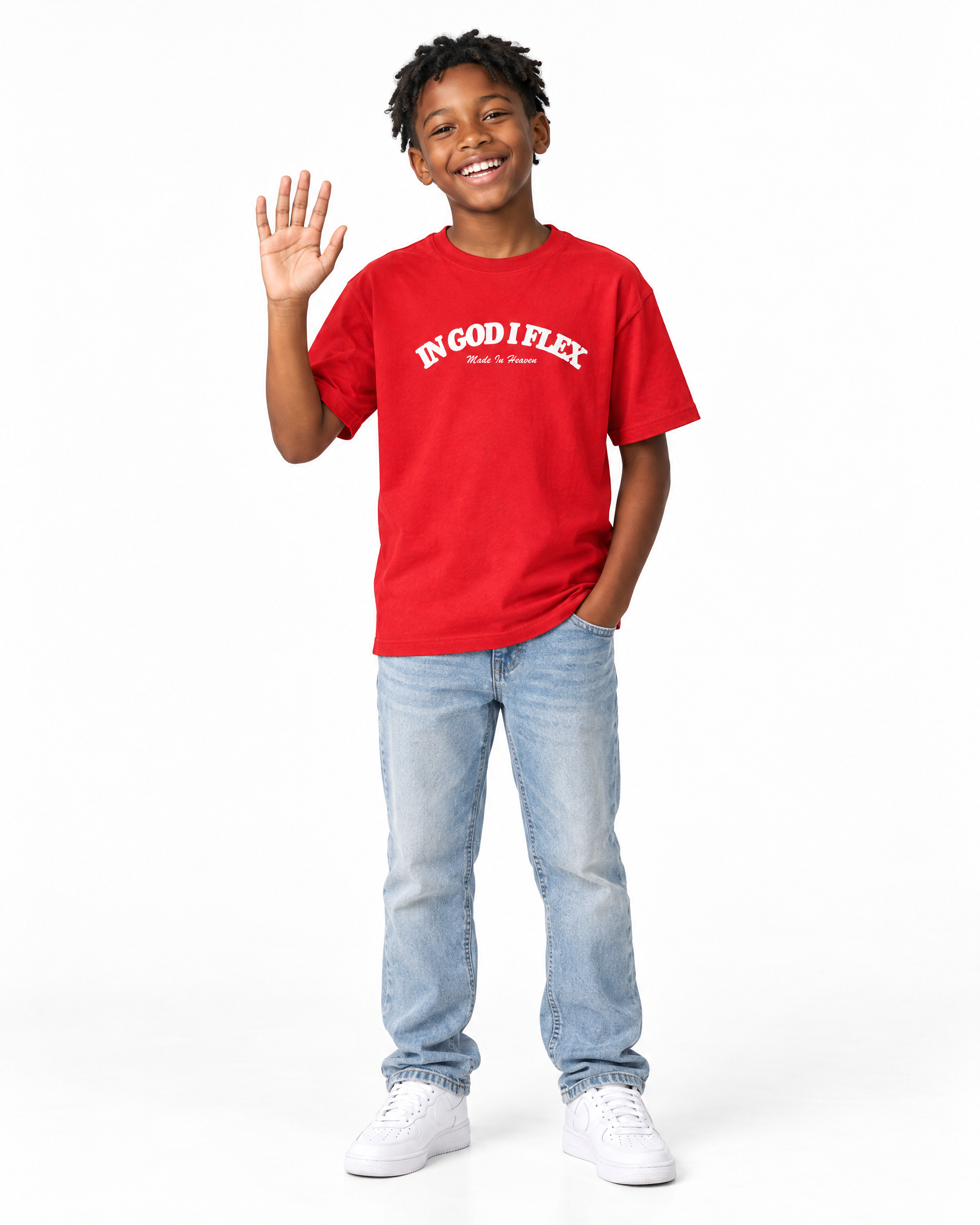 IGIF Youth Tee in Red, worn by a child model