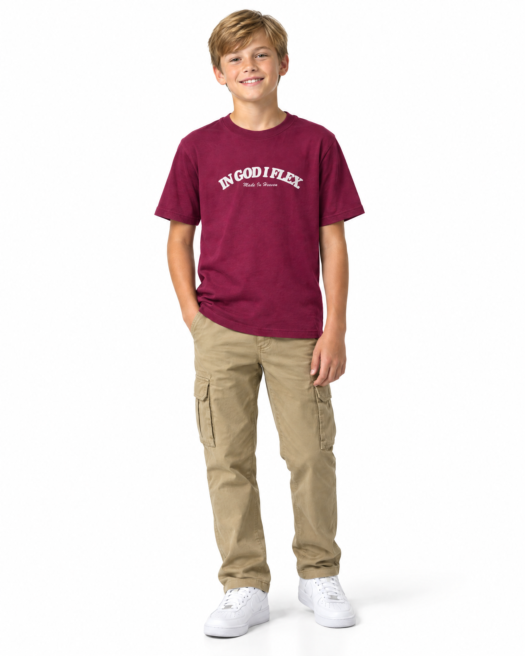 IGIF Youth Tee in Berry, worn by a child model