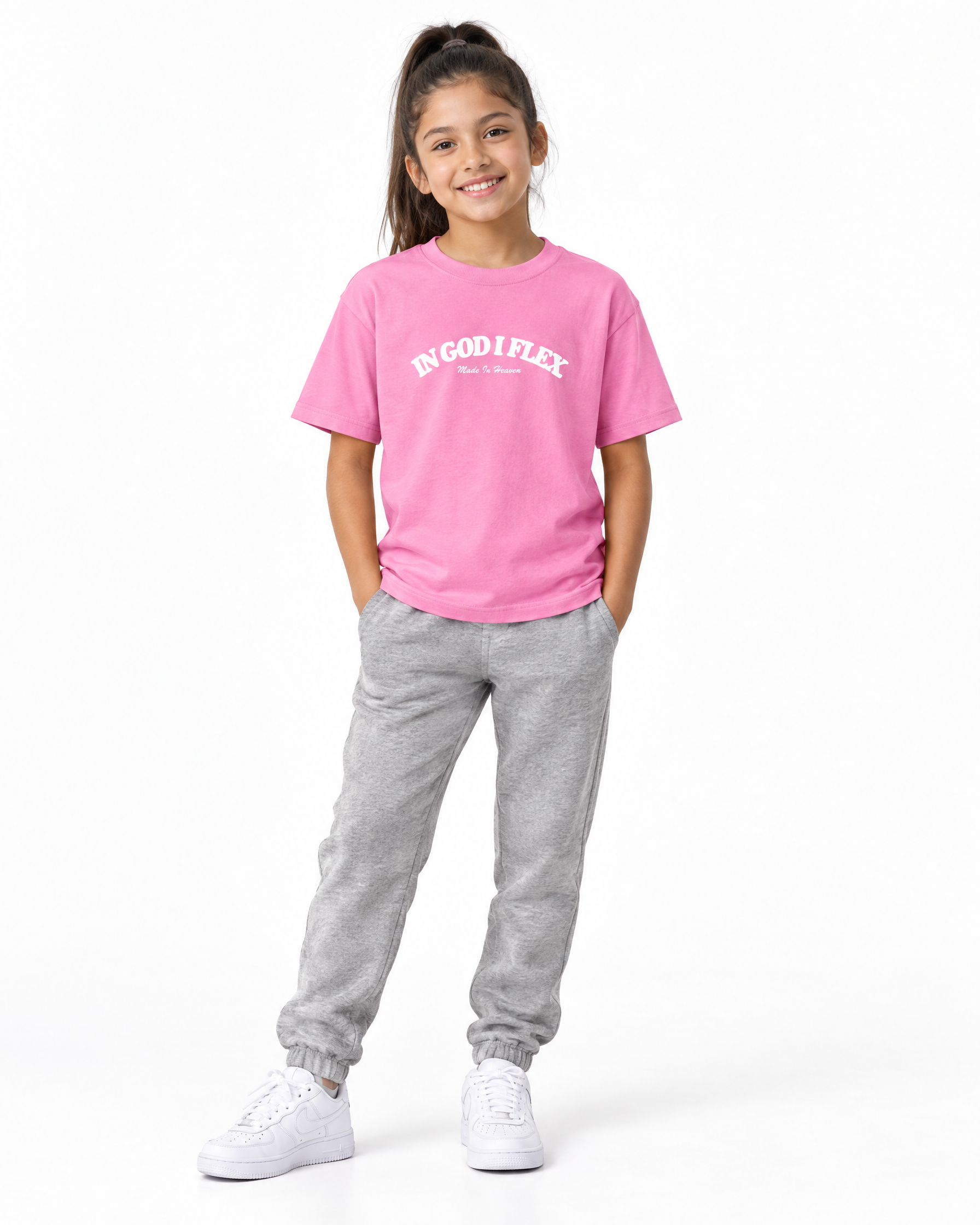 IGIF Youth Tee in Pink, worn by a child model