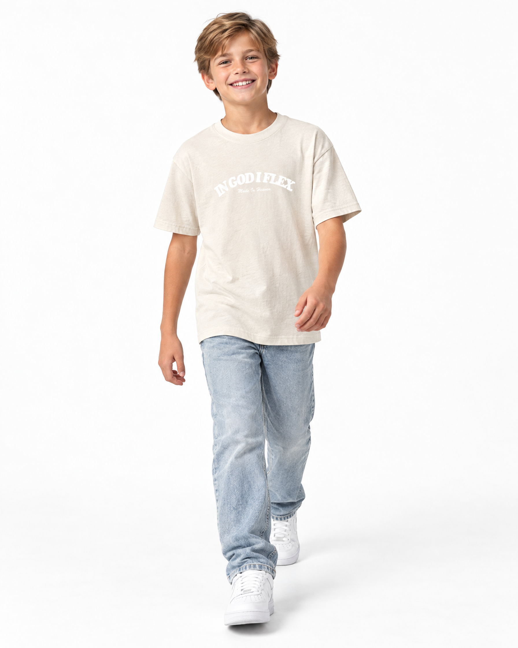 IGIF Youth Tee in Natural, worn by a child model
