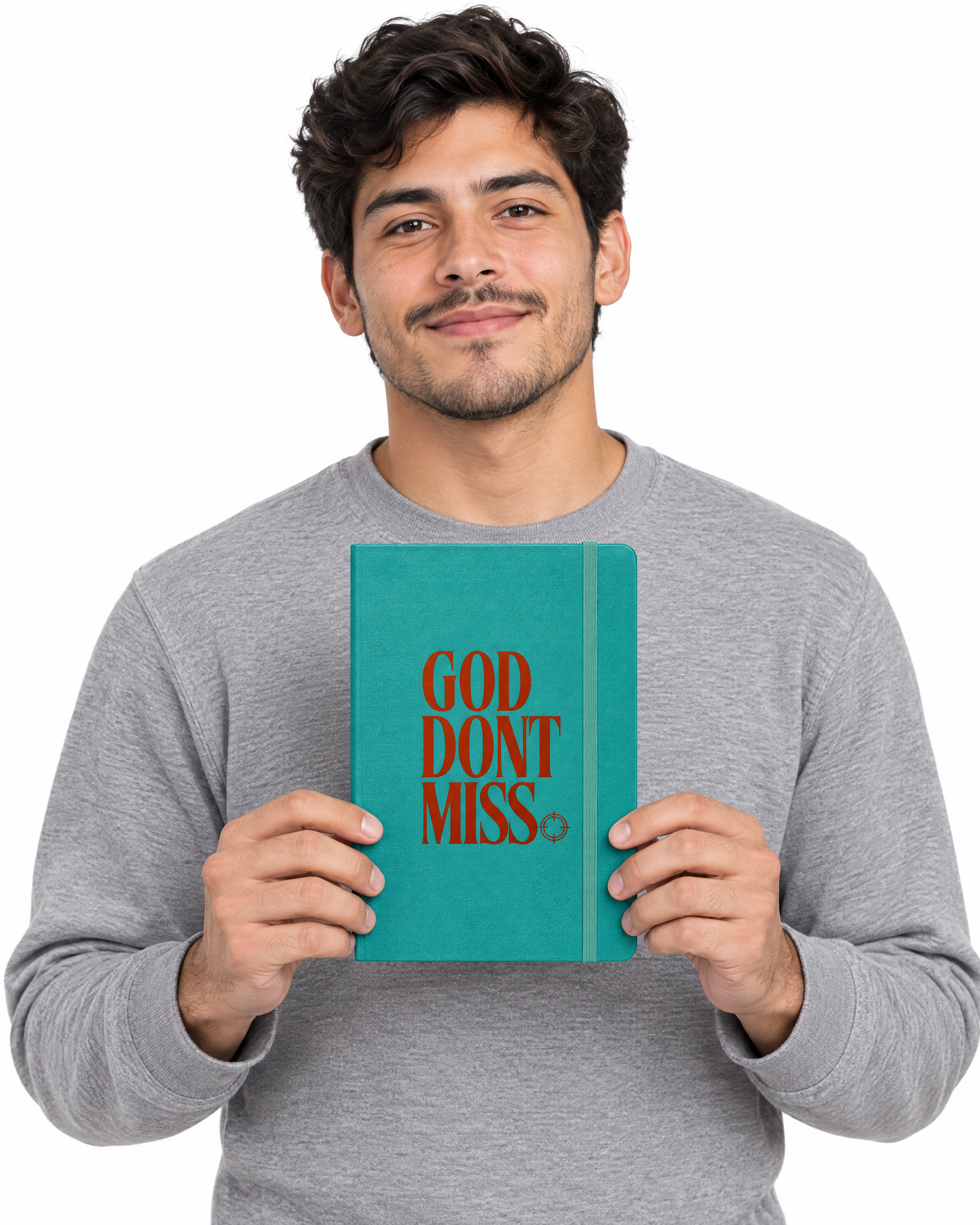 God Don't Miss Hardcover Journal in Turquoise, held by a model